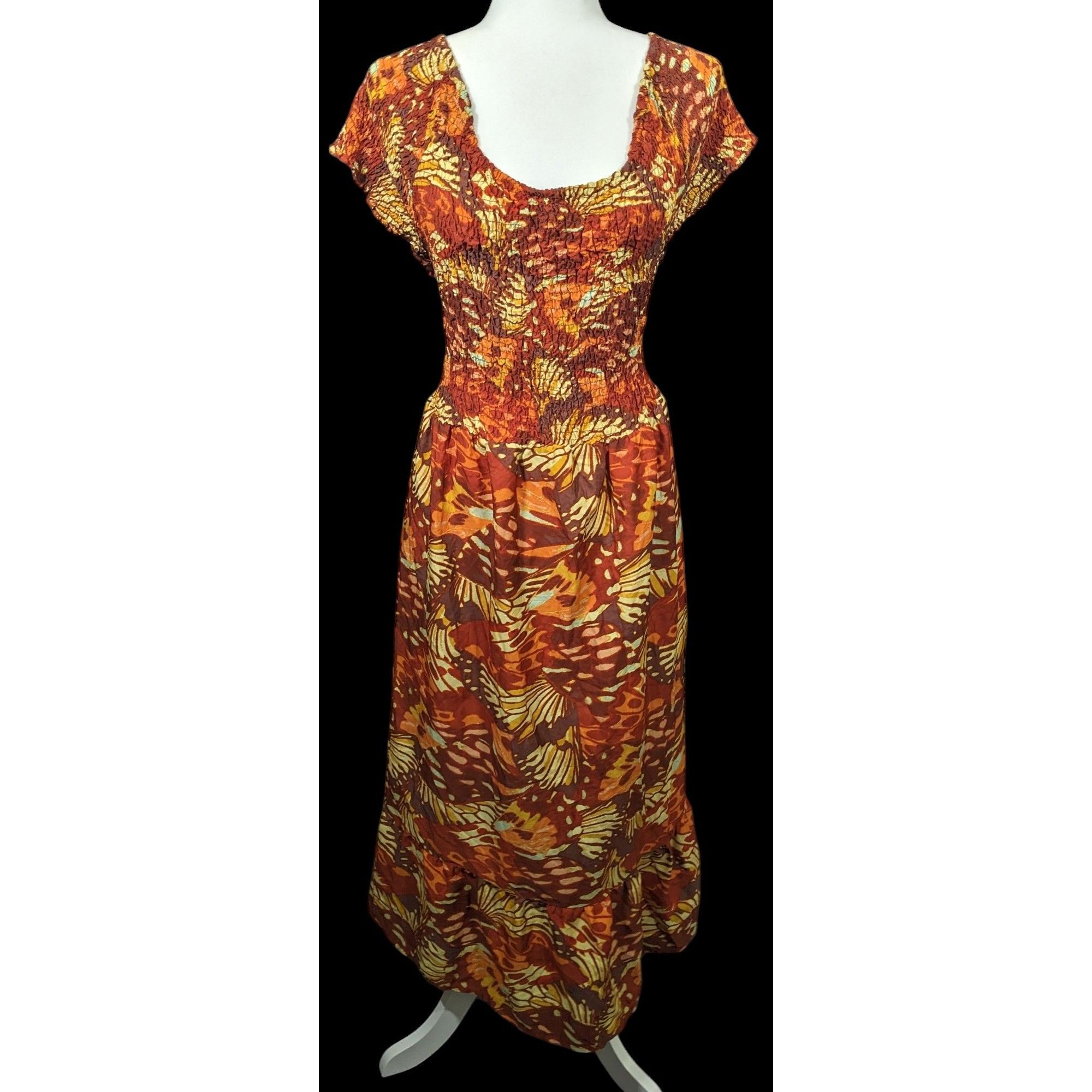 Other Bohemian Butterfly Ruched Brown And Orange Peasant Dress Size 3XL / US 20-22 - 1 Thumbnail