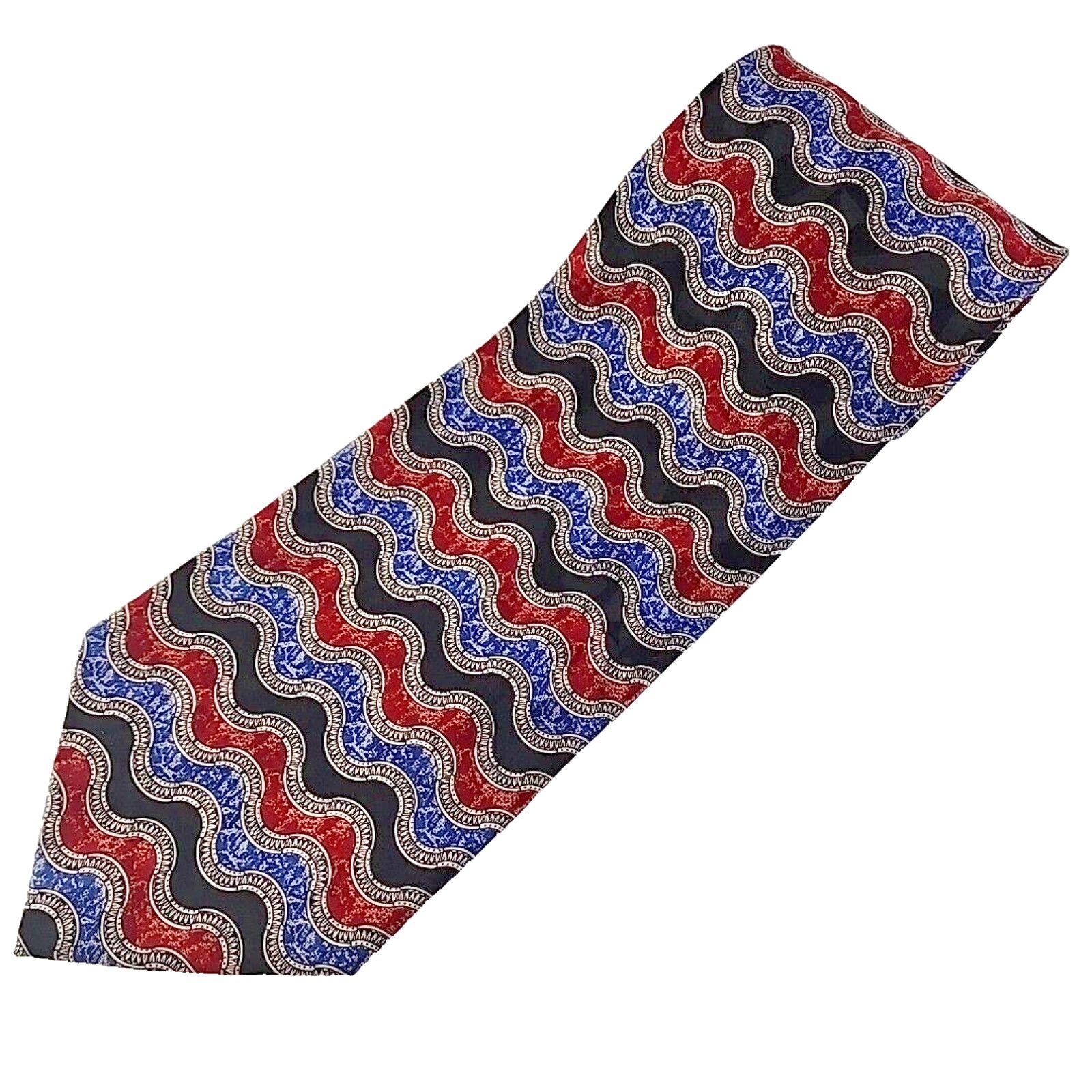 Vintage Ron Chereskin Red & Blue Wave Pattern Silk Necktie Like New Size ONE SIZE - 1 Thumbnail