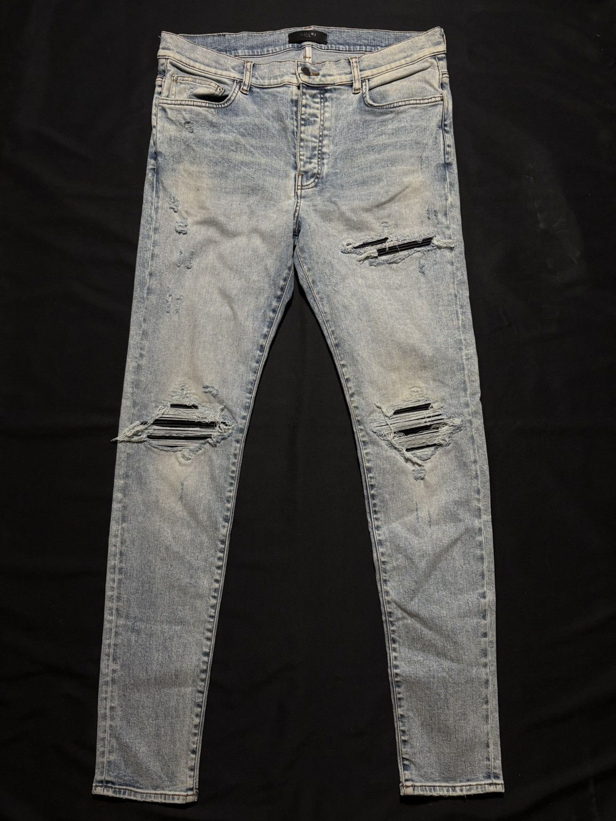 Amiri Amiri Mx1 Light Wash Black Patch Jeans - Size 36 Size US 36 / EU 52 - 1 Thumbnail
