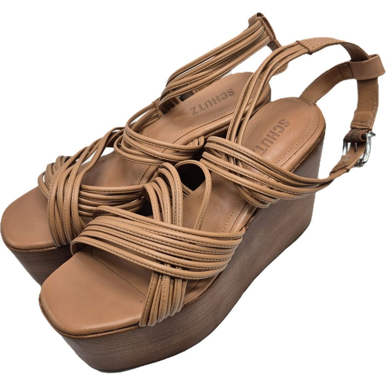 SCHUTZ Schutz Marcella Wedge Tan Leather Platform Sandals 8.5 Size US 8.5 / IT 38.5 - 7 Thumbnail