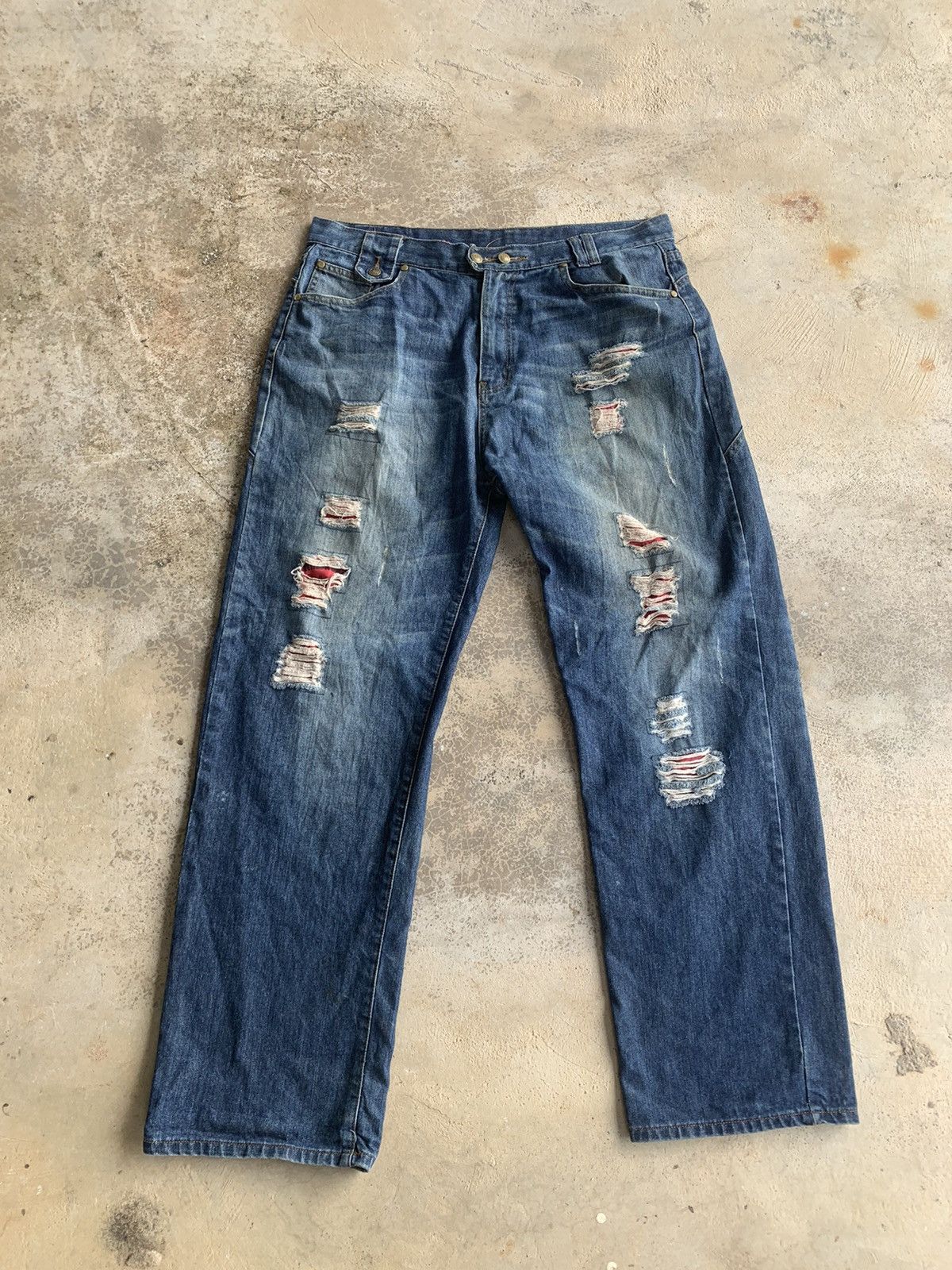 image of Archival Clothing x Distressed Denim Baggy Jeans in Mix, Men's (Size 38)