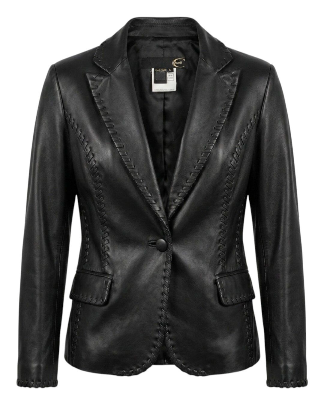 Roberto Cavalli RAW STITCHED LEATHER JACKET Size M / US 6-8 / IT 42-44 - 1 Thumbnail