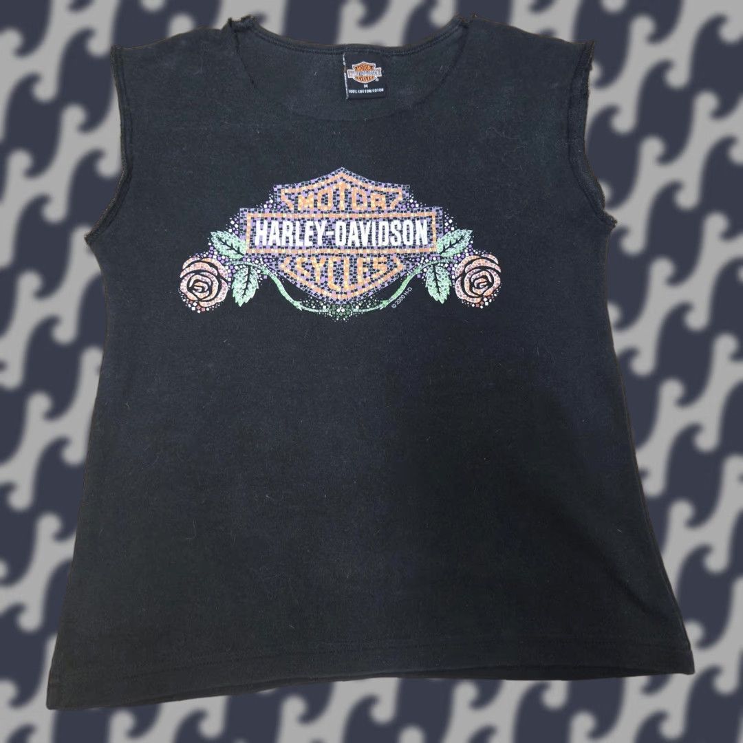 Harley Davidson Harley-Davidson Shirt Womens Medium Black Sleeveless Rose Studded Biker 2009 MT Size M / US 6-8 / IT 42-44 - 1 Thumbnail