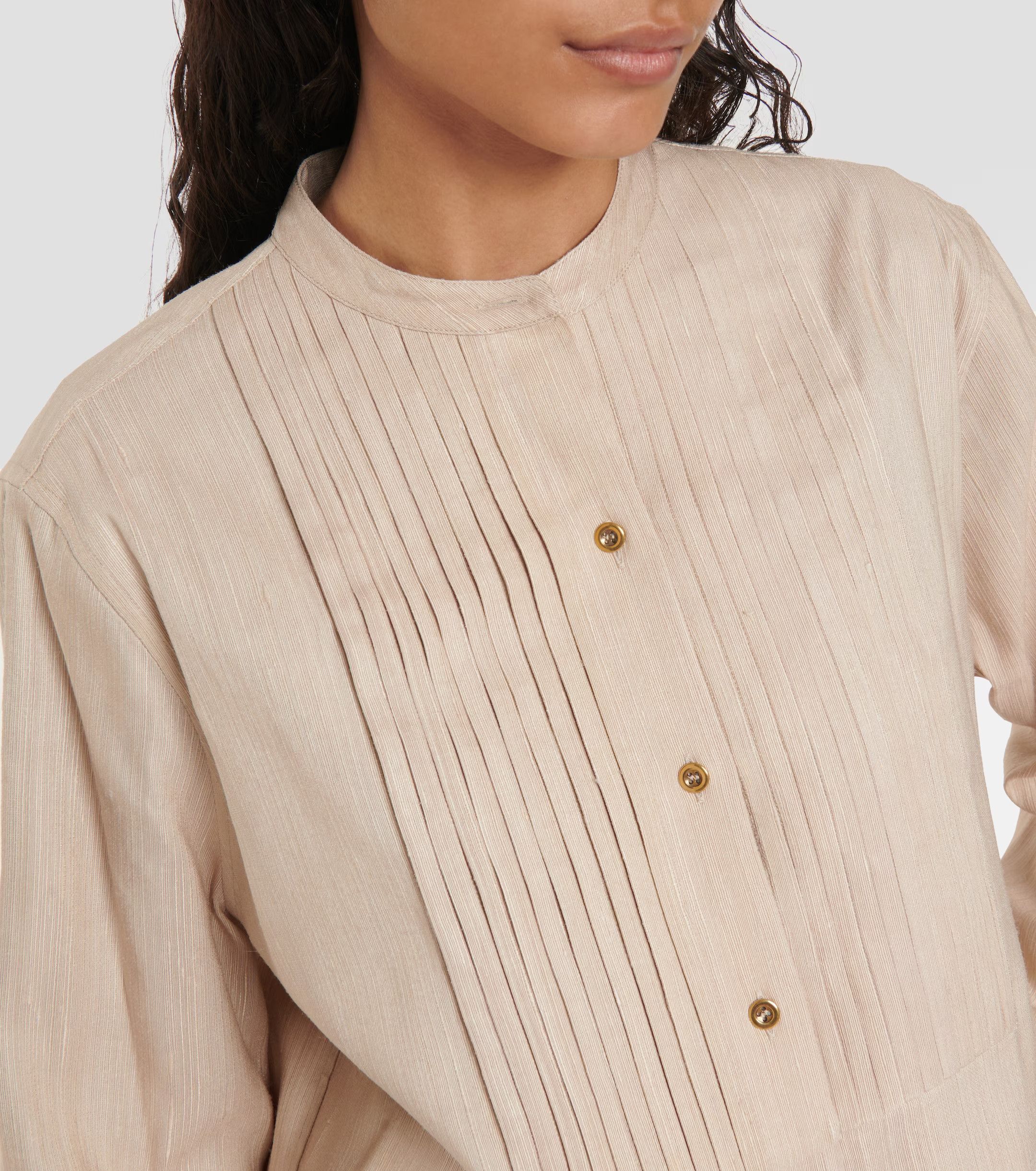 Loro Piana o1srvl11e0824 Jalia Light Tussah Silk Shirt in Beige Size XXL / US 16-18 / IT 52-54 - 4 Thumbnail