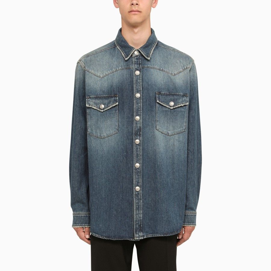 image of Burberry O1D2Blof0224 Denim Shirt In Blue, Men's (Size Medium)