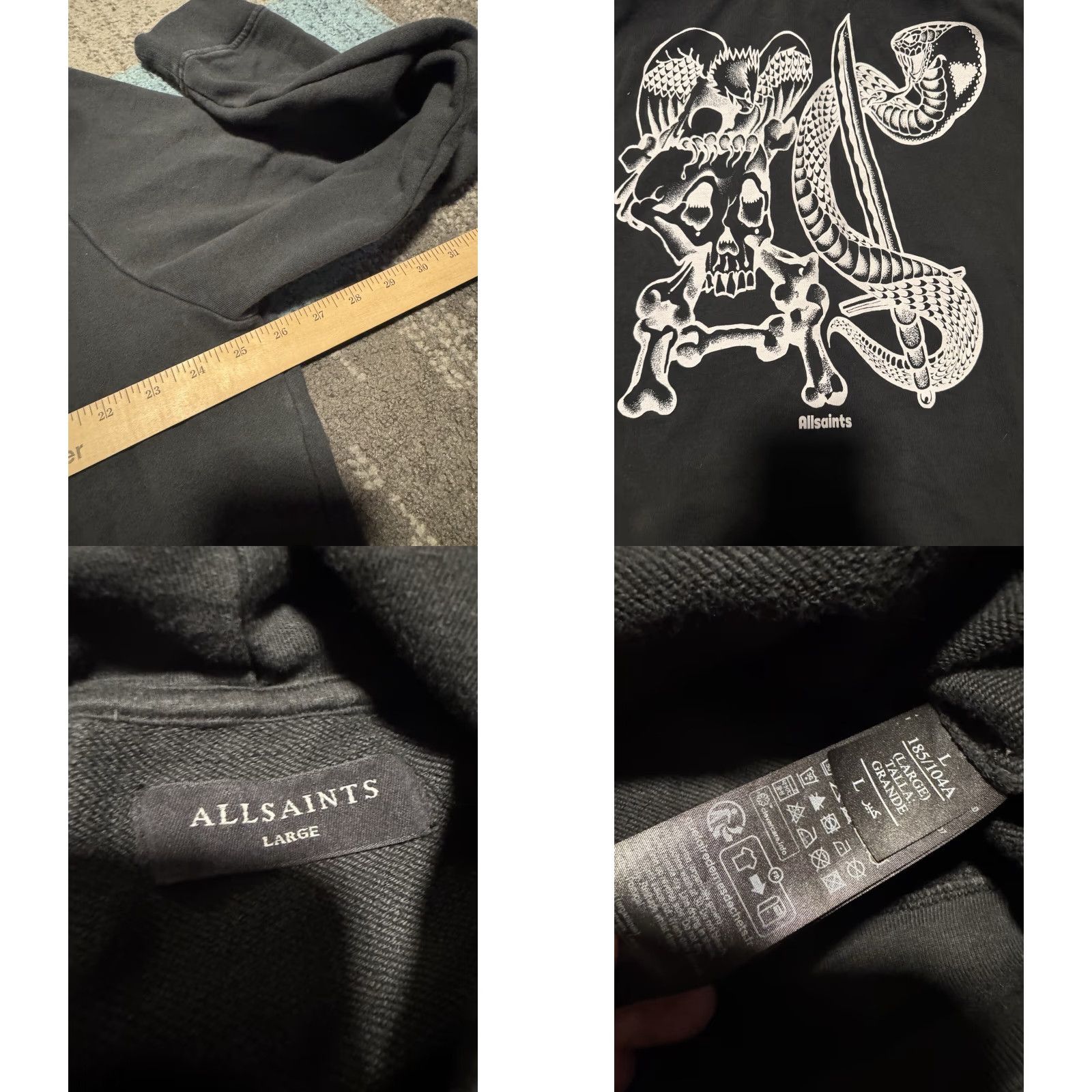 Allsaints AllSaints Hoodie Mens Black Saberattler Graphic Hooded Pullover L Large Sweatshirt - Logo Size US L / EU 52-54 / 3 - 9 Thumbnail