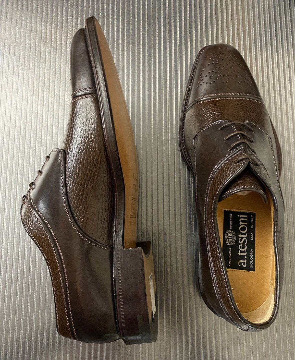 Testoni a.testoni 🇮🇹 caffe leather contrast statesman brogue 8 US NEW Size US 8 / EU 41 - 4 Thumbnail