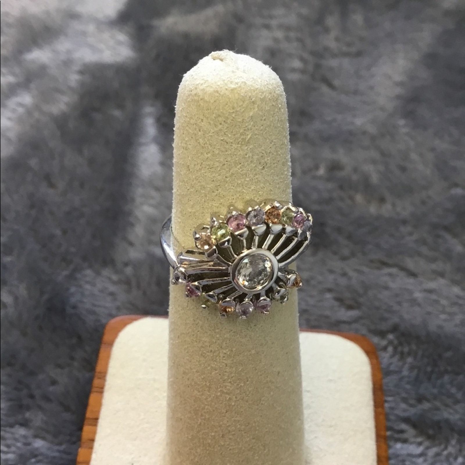 Other Silver Fan Shape Rainbow Crystals Ring Size ONE SIZE - 3 Thumbnail