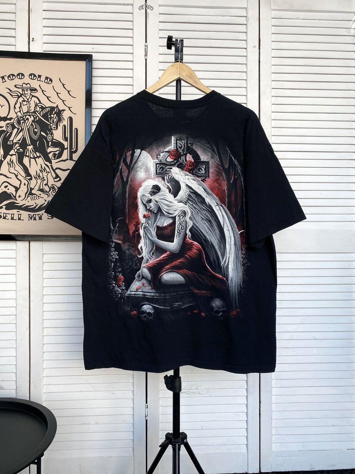 Band Tees × Vintage Vintage Spiral Gothic Angel Tee Shirt Black Grunge Cross Size US XL / EU 56 / 4 - 1 Thumbnail