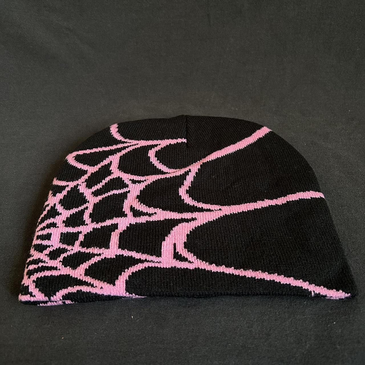 Vintage Y2K 2000s Style Pink Spider Web All Over Print Skater Beanie Size ONE SIZE - 1 Thumbnail