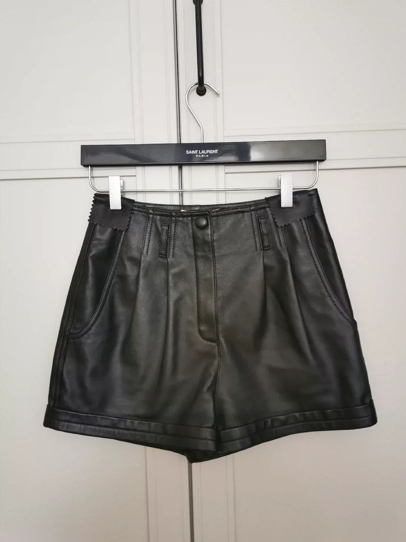 Yves Saint Laurent YSL Black Leather Shorts Size 36 New Size US 36 / EU 52 - 1 Thumbnail