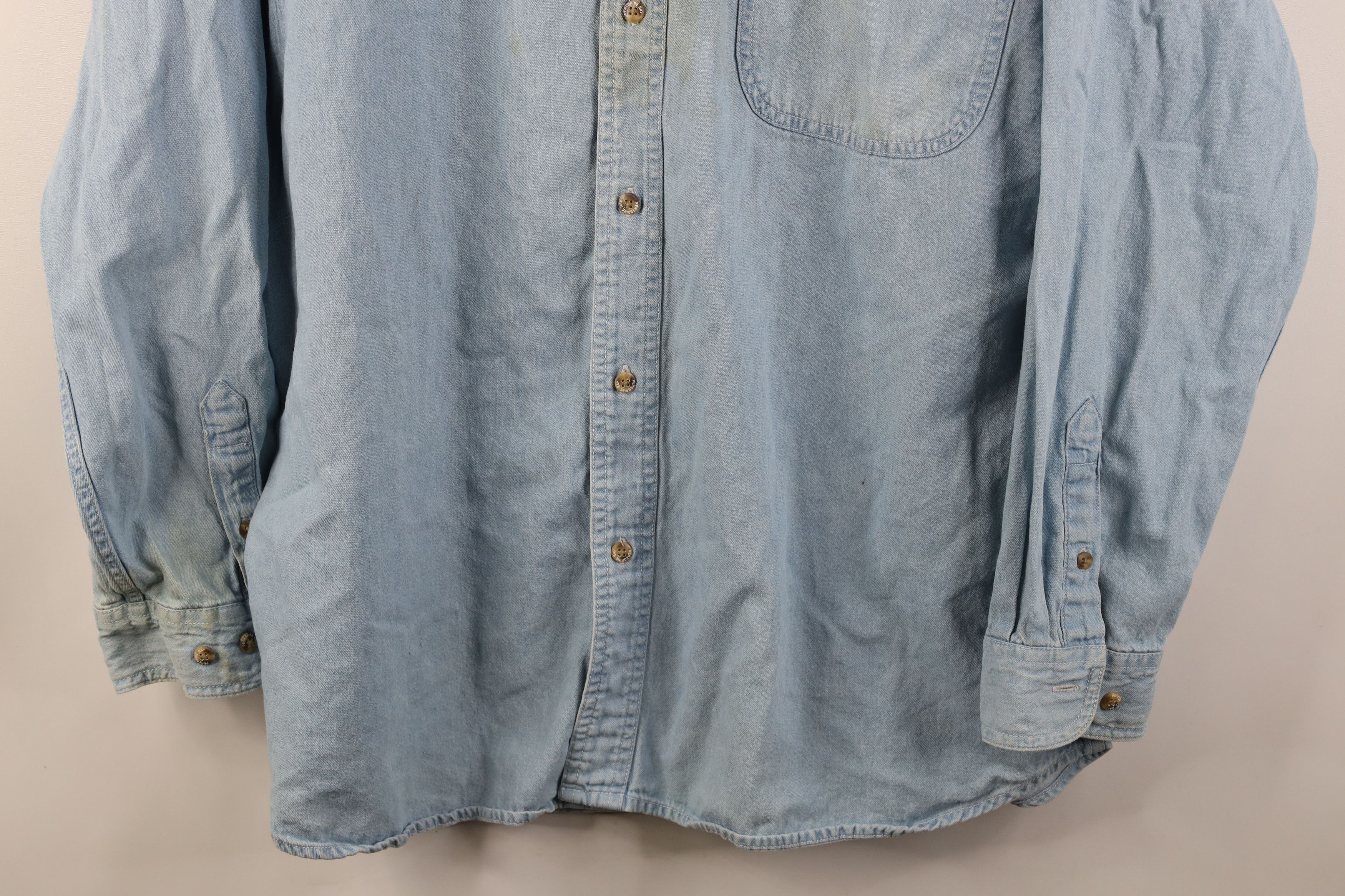 Vintage Vintage 90s Railroad Open Collared Denim Jean Button Shirt Size US XL / EU 56 / 4 - 3 Thumbnail