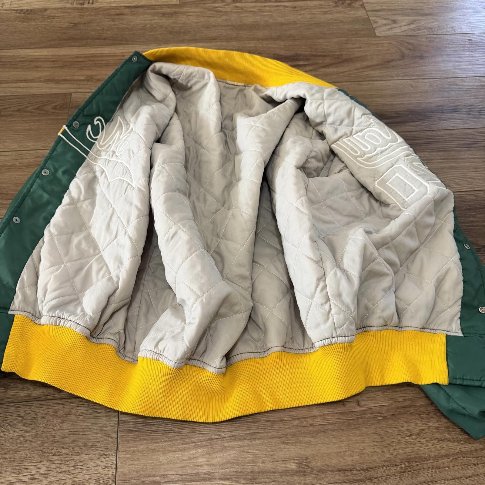 Other Vintage 70s 80s Sports Bomber Jacket Green Yellow Distressed Size US L / EU 52-54 / 3 - 2 Thumbnail