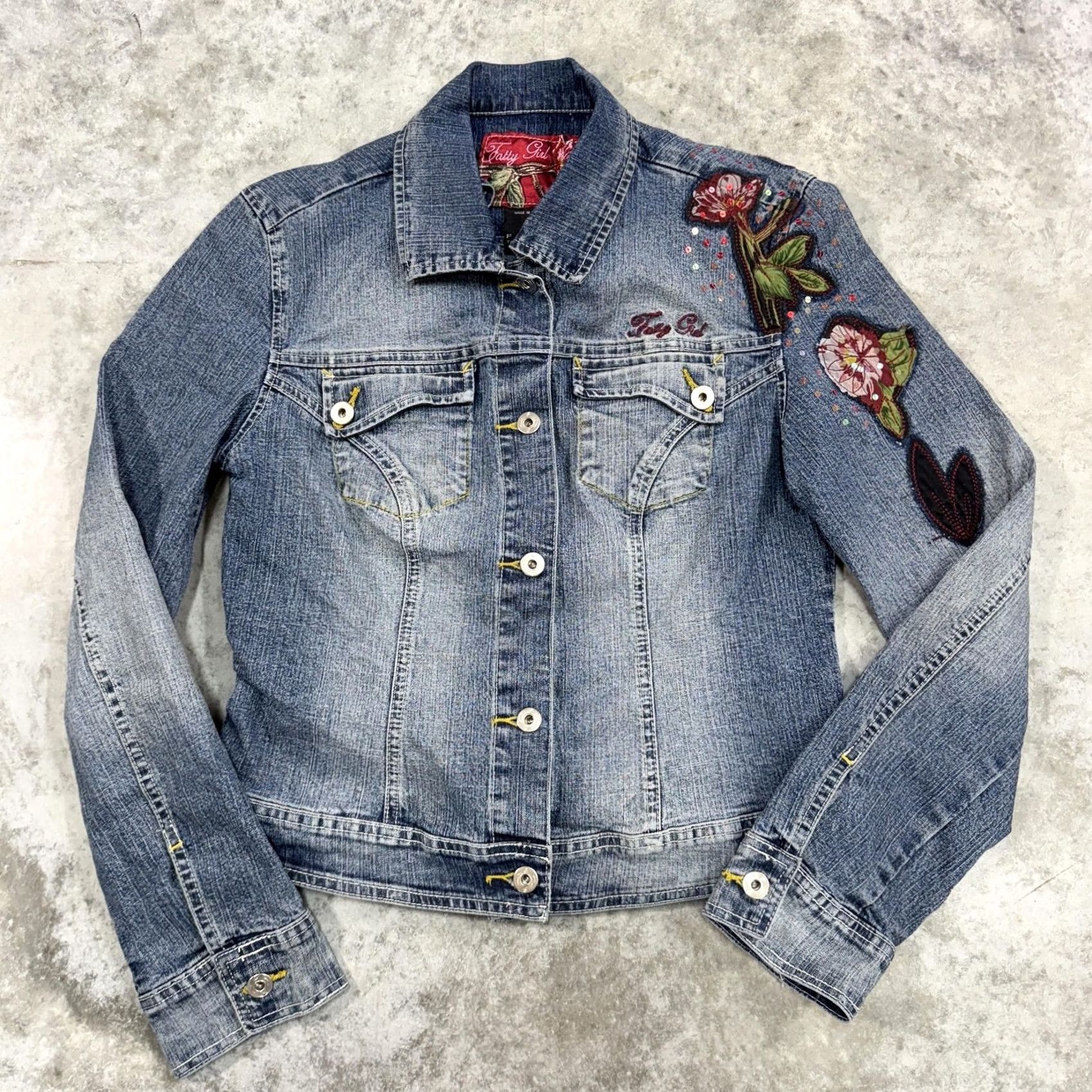 Fubu VINTAGE FUBU Jacket Womens M Denim Floral Embroidered Sequin Y2K Size M / US 6-8 / IT 42-44 - 2 Thumbnail