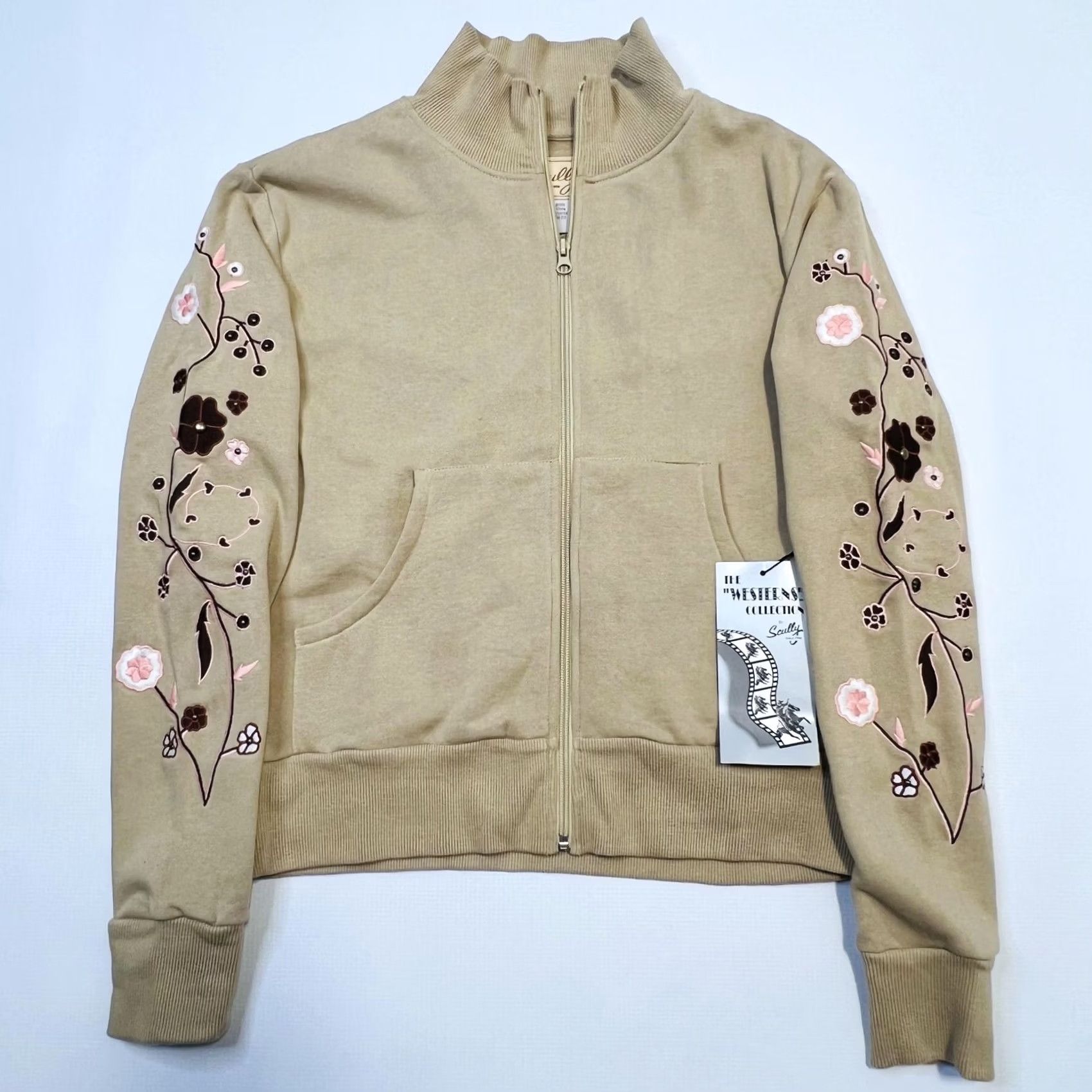 Scully Scully Jacket Womens Medium Khaki Floral Embroidered Zip Up Westerns Collection Cotton Jacket/Sweater? (Note: This needs correction) Size M / US 6-8 / IT 42-44 - 4 Thumbnail