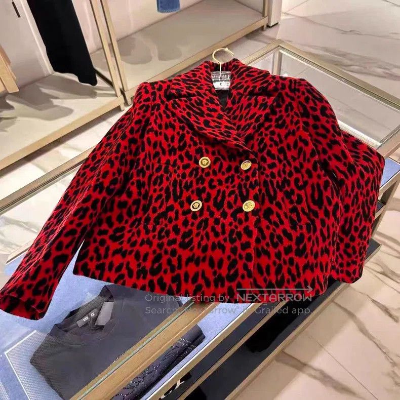 Versace Versace Red leopard print wool thick coat Size M / US 6-8 / IT 42-44 - 3 Thumbnail