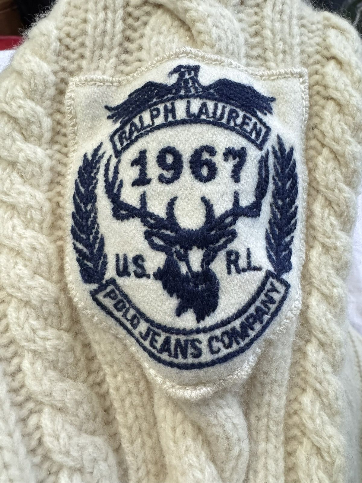 Ralph Lauren 90s Polo Jeans Company by Ralph Lauren 100% Wool Shawl Cable Size L / US 10 / IT 46 - 12 Thumbnail