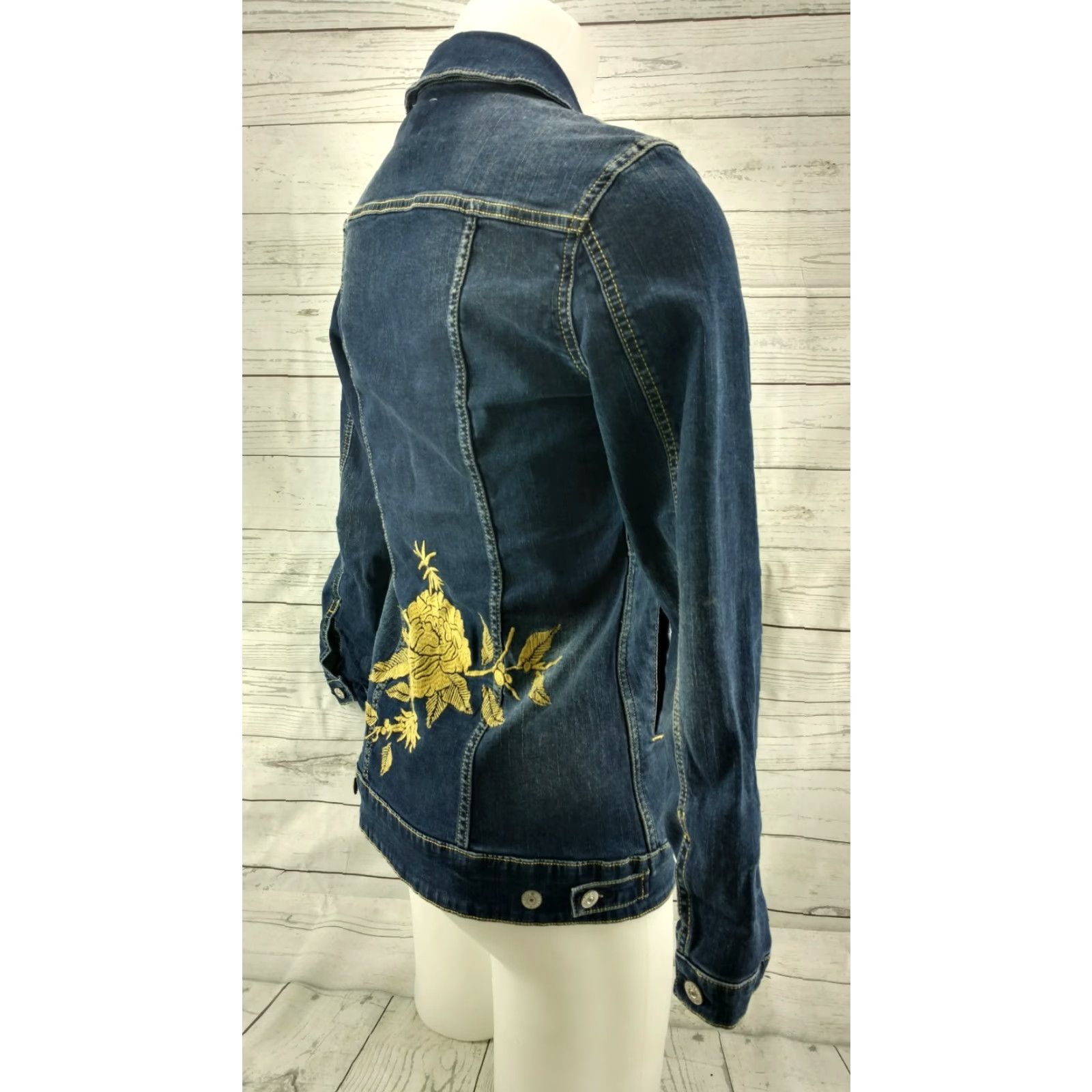 Vintage Lularoe SMALL Blue Denim Jean Jacket Embroidered Yellow Floral Denim Women Jacket XXS? Size 28" / US 6 / IT 42 - 7 Thumbnail