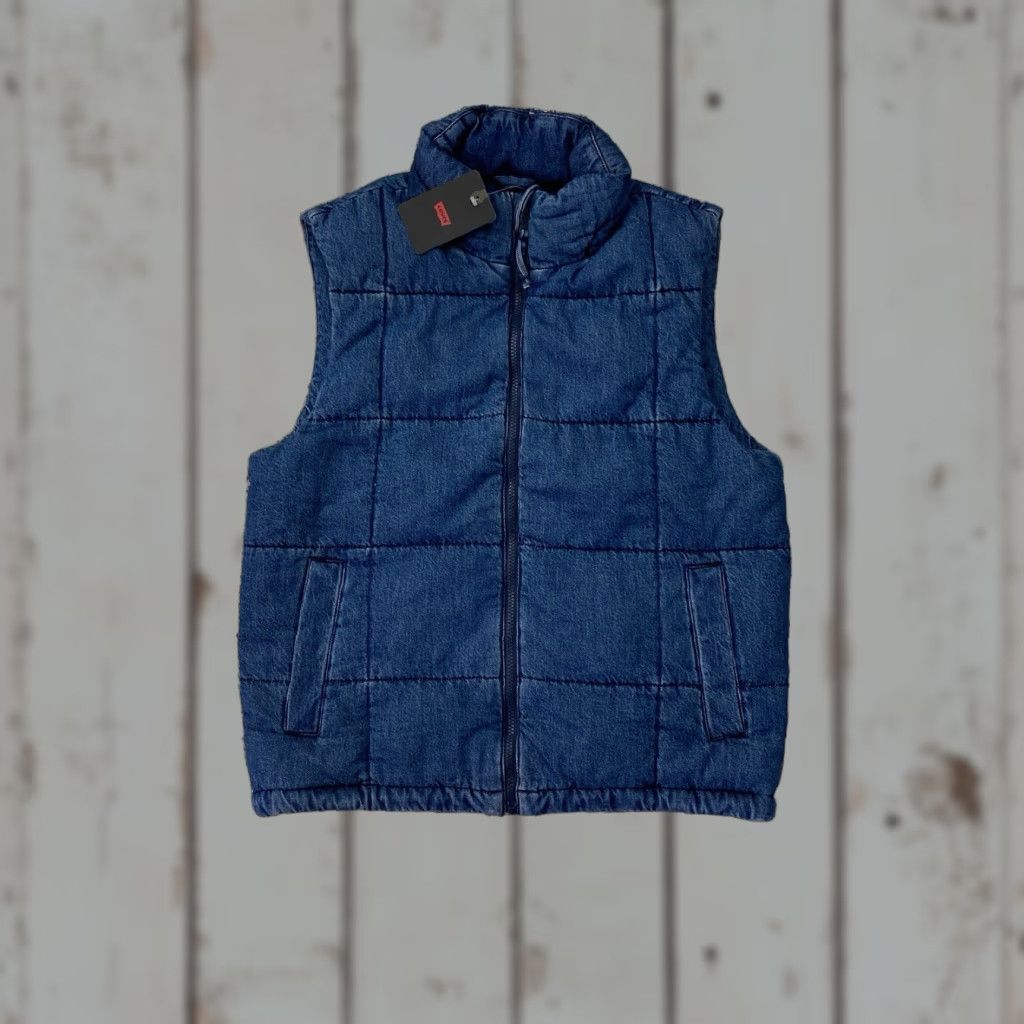Levi's Levi’s Vest Mens Size S Blue Western Quilted Down Puffer Denim NWT Size US 29 - 1 Thumbnail