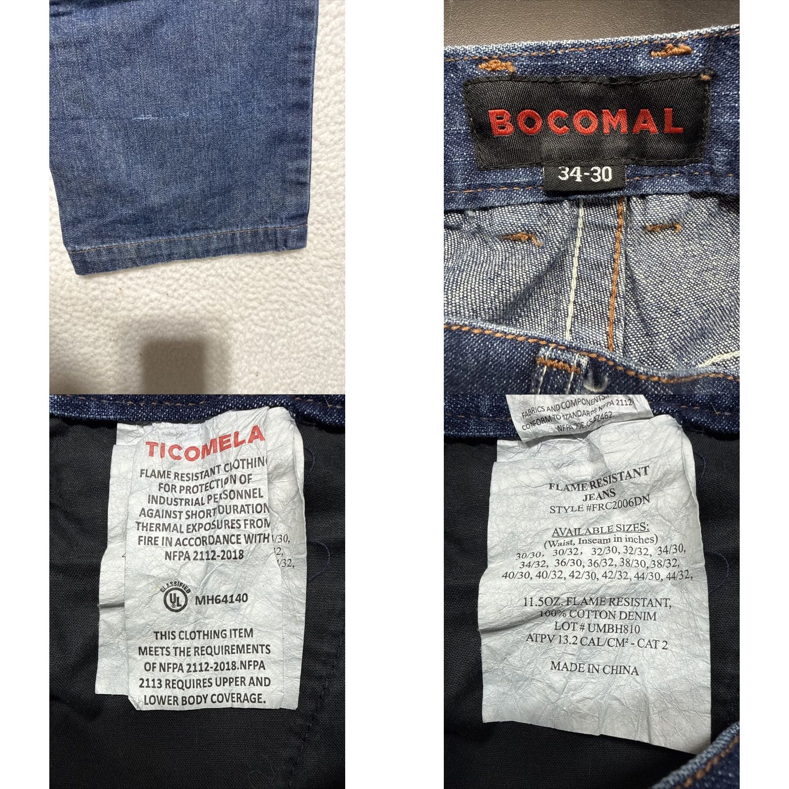 Vintage Ticomela Bocomal FR Flame-Resistant Jeans Men 34x30 Denim Blue Cotton Regular 30 Inseam Logo Straight Belt Zip Mens Size US 34 / EU 50 - 8 Thumbnail