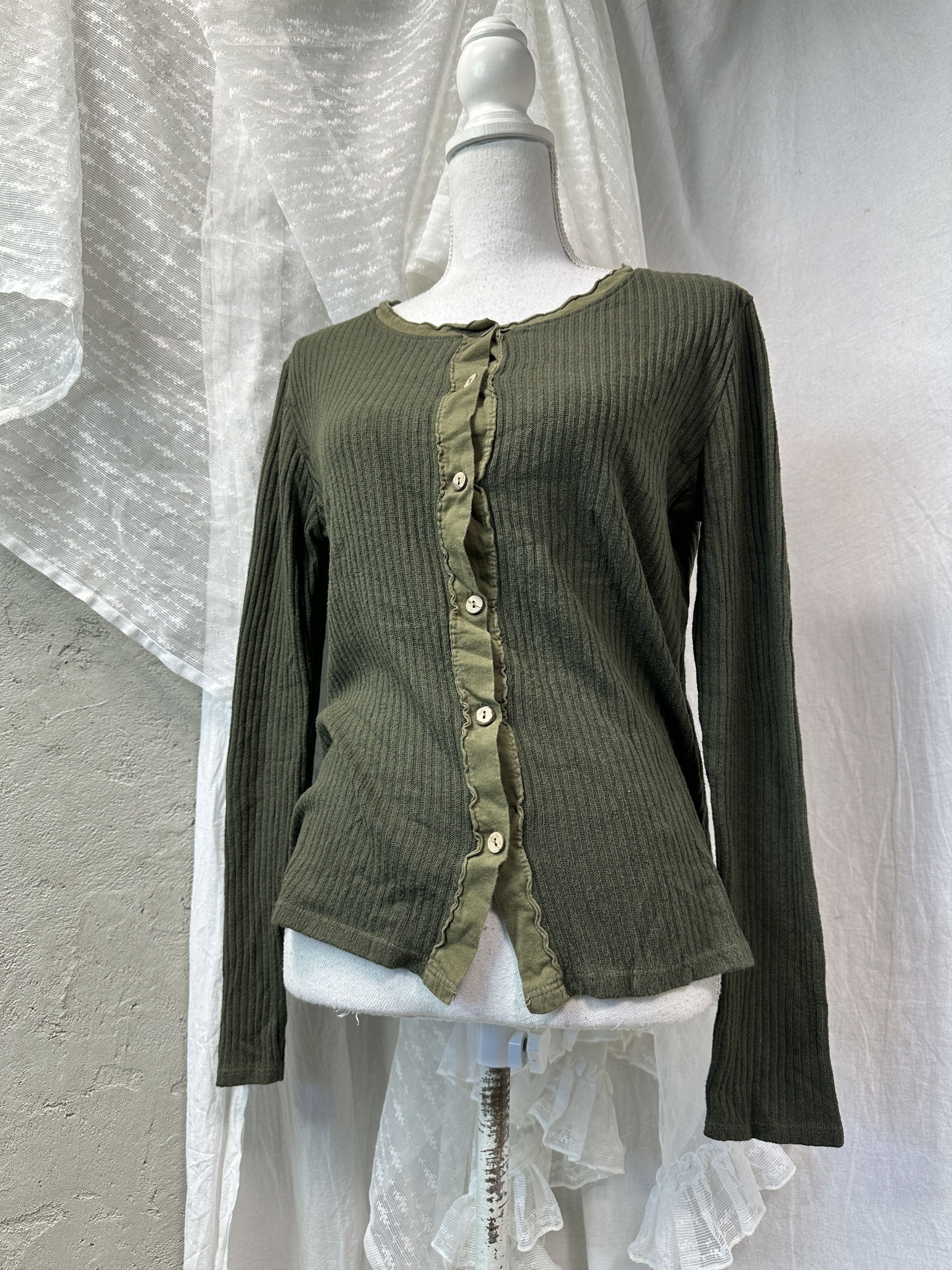 Vintage Vintage Avant Garde Ribbed Military Green Longsleeve Y2K Size S / US 4 / IT 40 - 1 Thumbnail