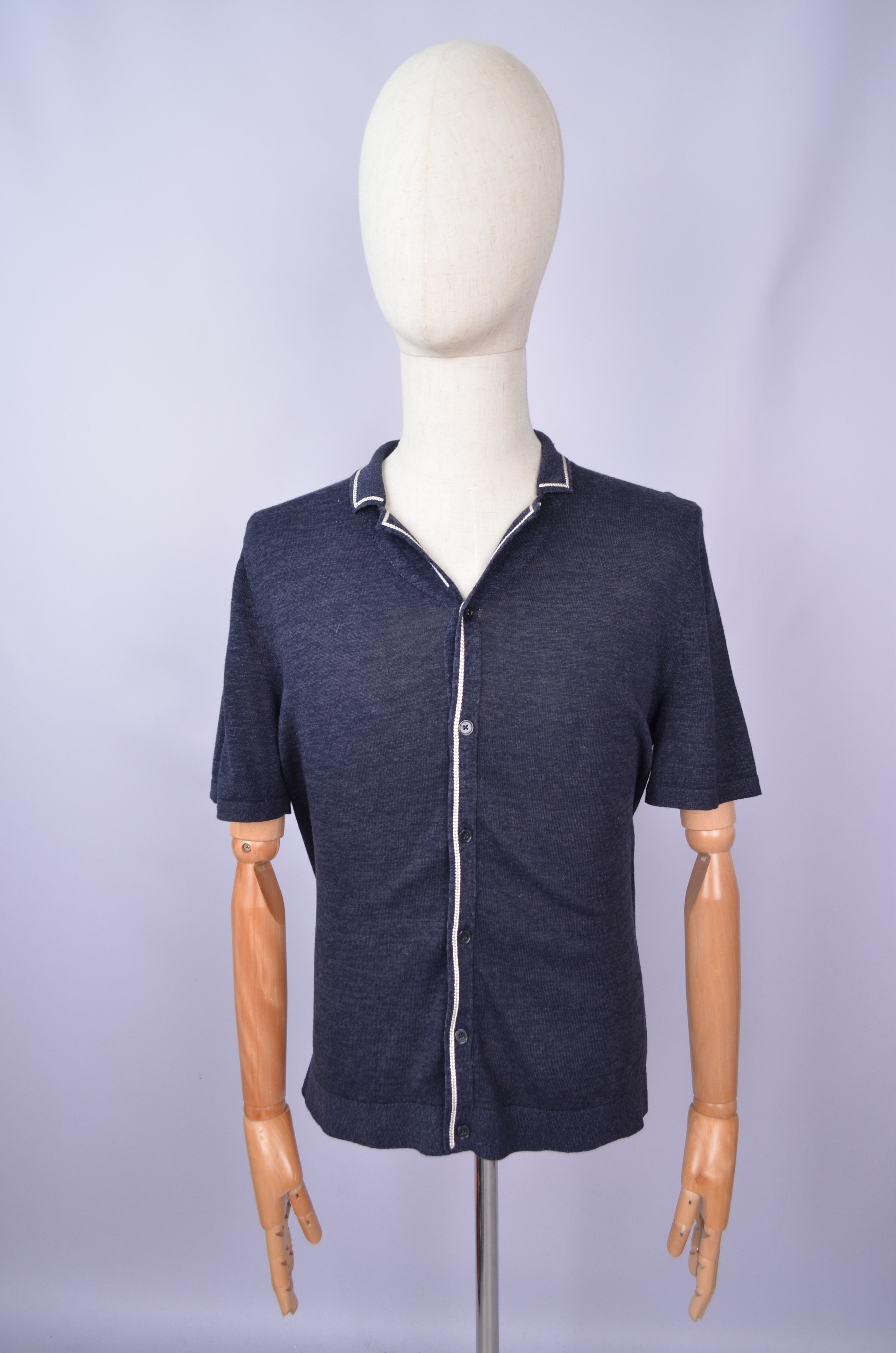 Designer × Reiss Reiss Cuban Collar Polo Shirt Linen Blend Knit Navy Size M Size US M / EU 48-50 / 2 - 1 Thumbnail