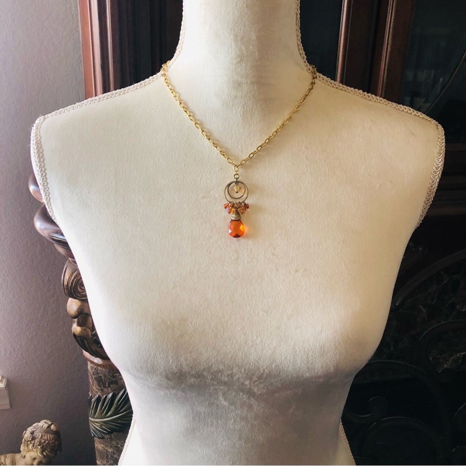 Handmade Handmade repurpose apricot crystal gold chain necklace Size ONE SIZE - 5 Thumbnail