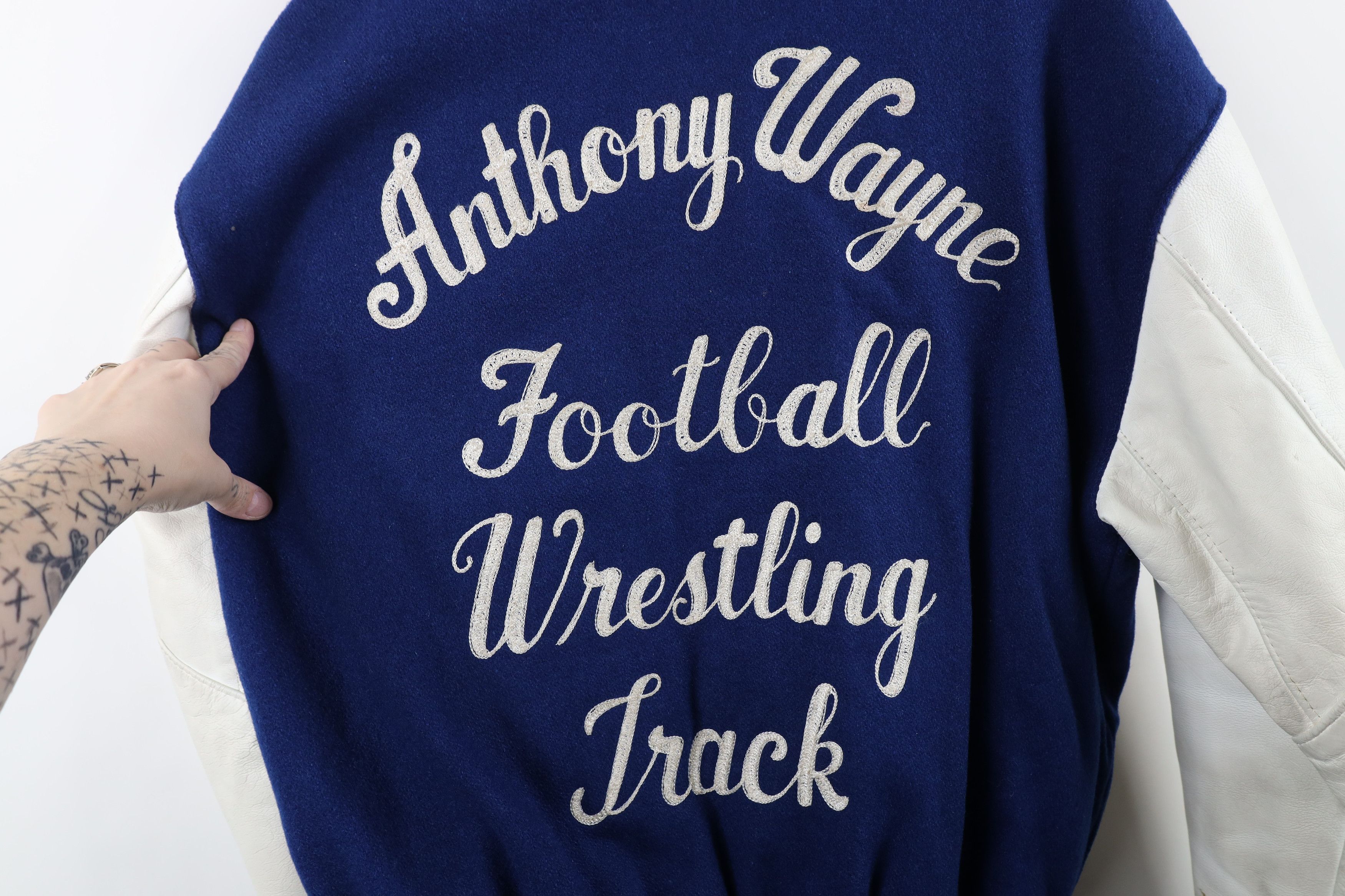 Vintage Vintage 90s Wool Leather Varsity Letterman Jacket Blue USA Size US XL / EU 56 / 4 - 11 Thumbnail