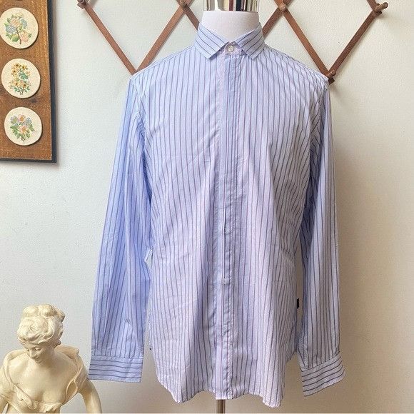 Just Cavalli Just Cavalli Pinstriped Hidden Button Shirt Made in Italy Size US L / EU 52-54 / 3 - 1 Thumbnail