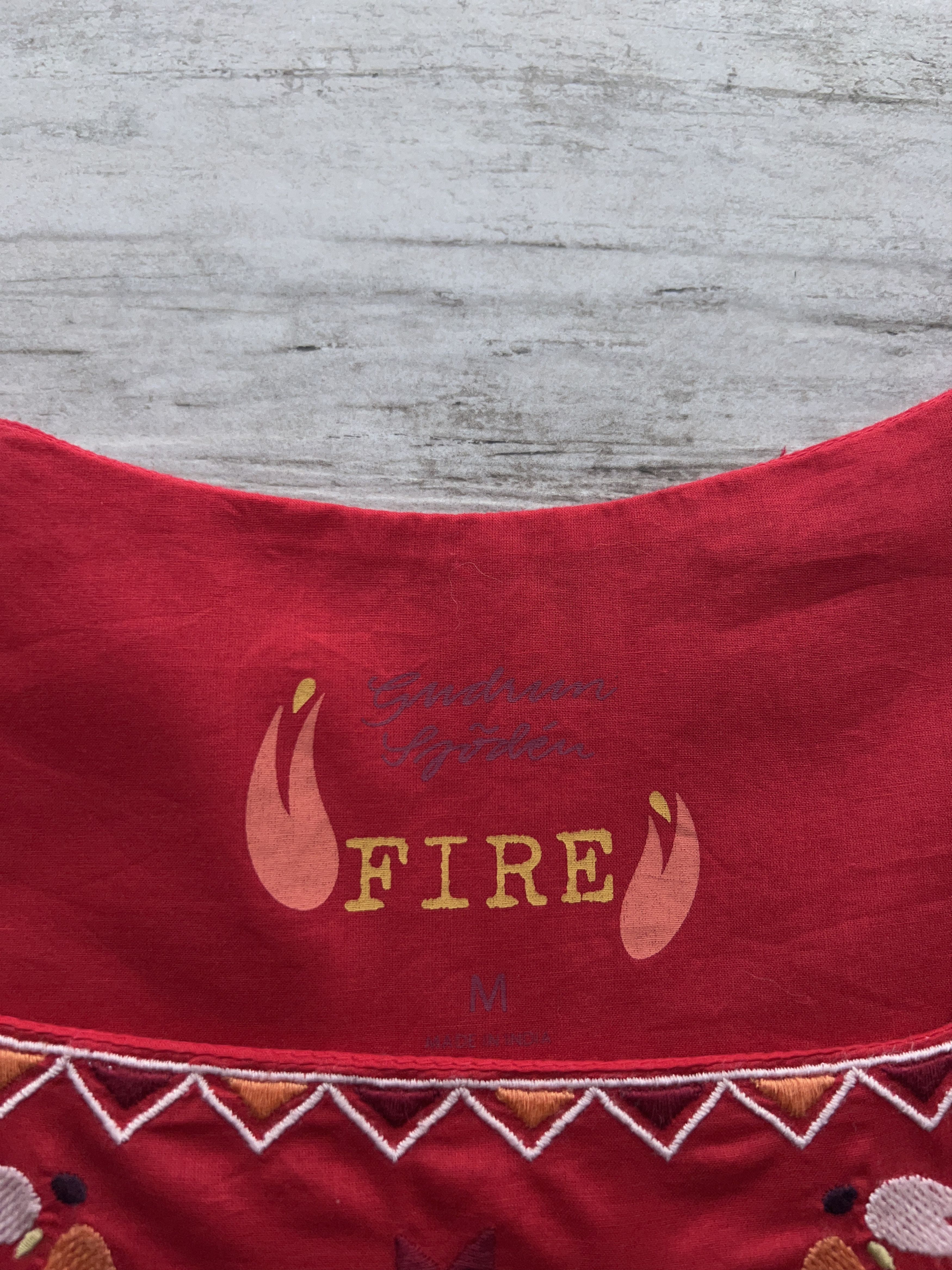 Designer Gudrun Sjoden Fire Embroidery Red Dress Cotton Size M / US 6-8 / IT 42-44 - 2 Thumbnail