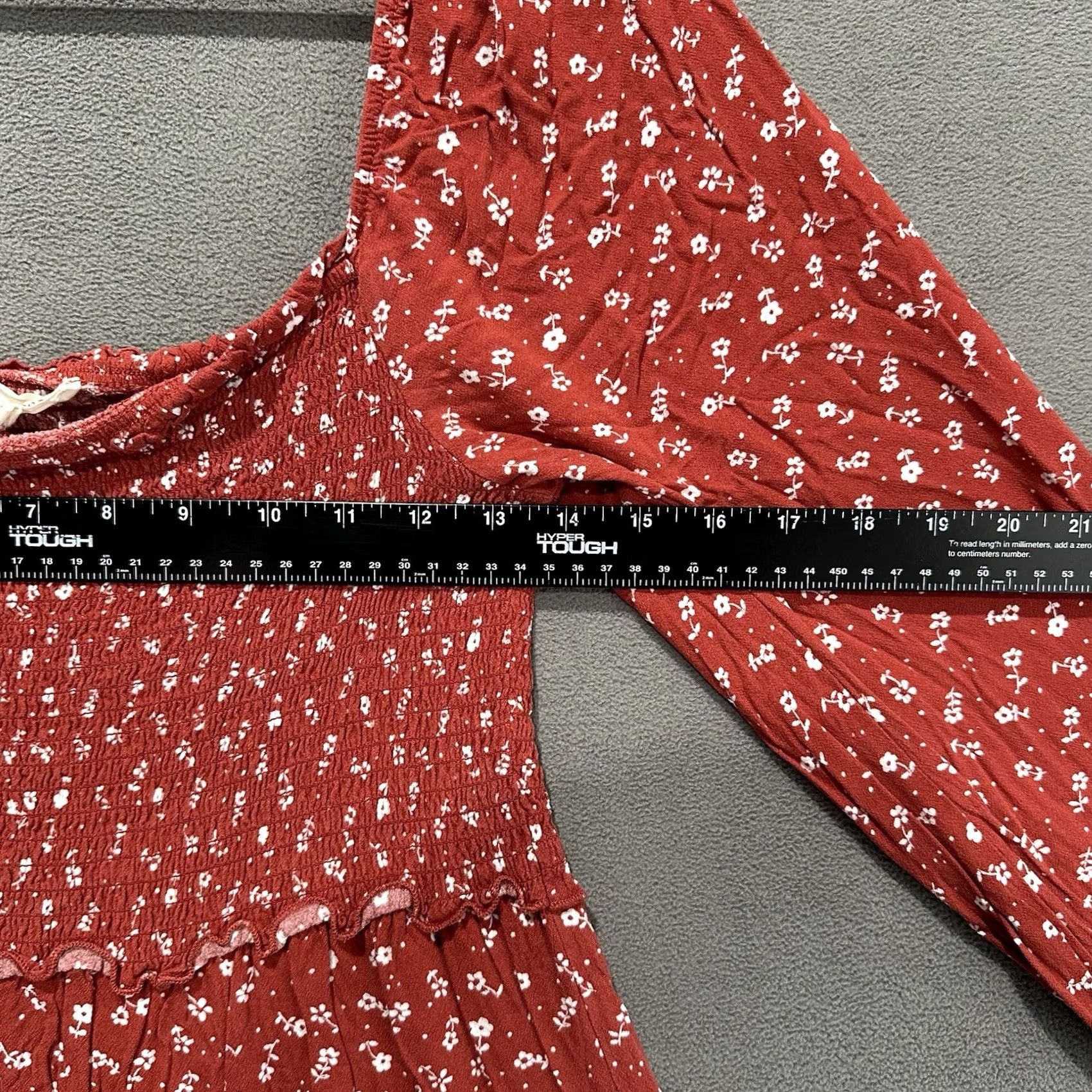 Vintage LA Hearts Mini Dress Womens L Floral Smocked Bodice Ruffle A Line Long Sleeve Red Size L / US 10 / IT 46 - 6 Thumbnail