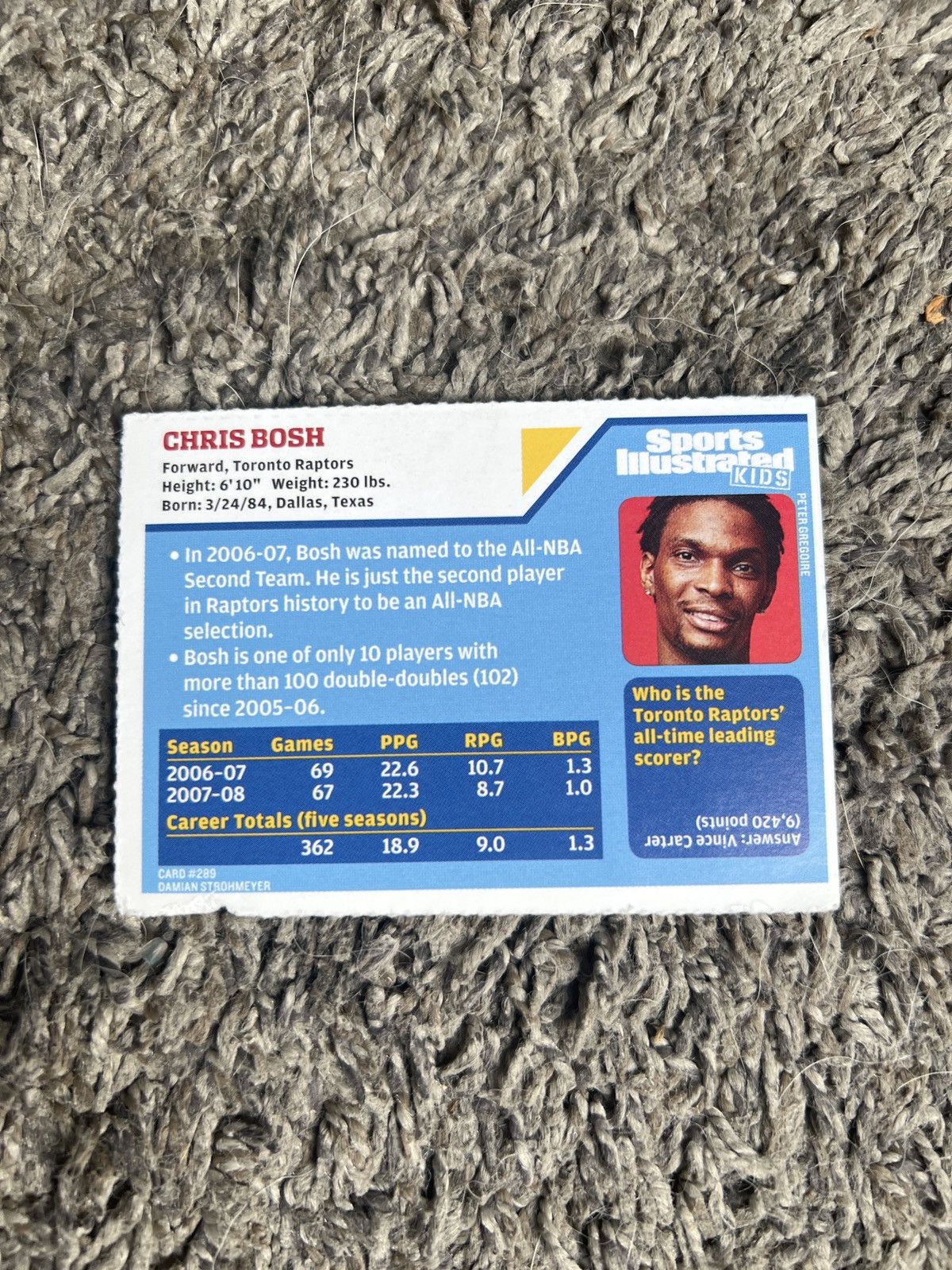 NBA 2008 Sports Illustrated Kids #289 Chris Bosh Card Size ONE SIZE - 2 Thumbnail