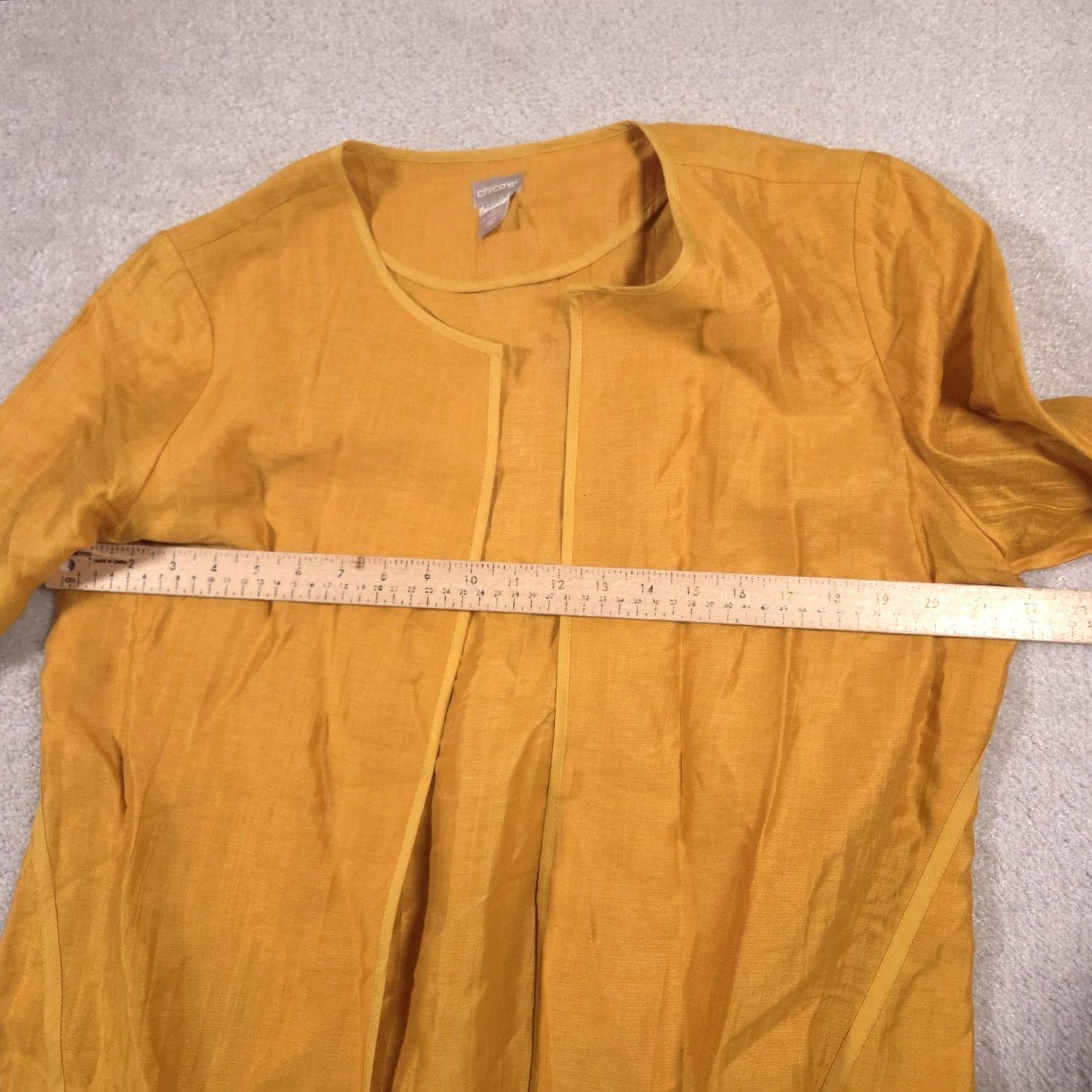 Vintage Chico's Jacket Womens 2 Yellow Linen Open Front Collarless Lightweight Mid-Length 3/4 Sleeve Relaxed Casual Business Womens Size XS / US 0-2 / IT 36-38 - 7 Thumbnail