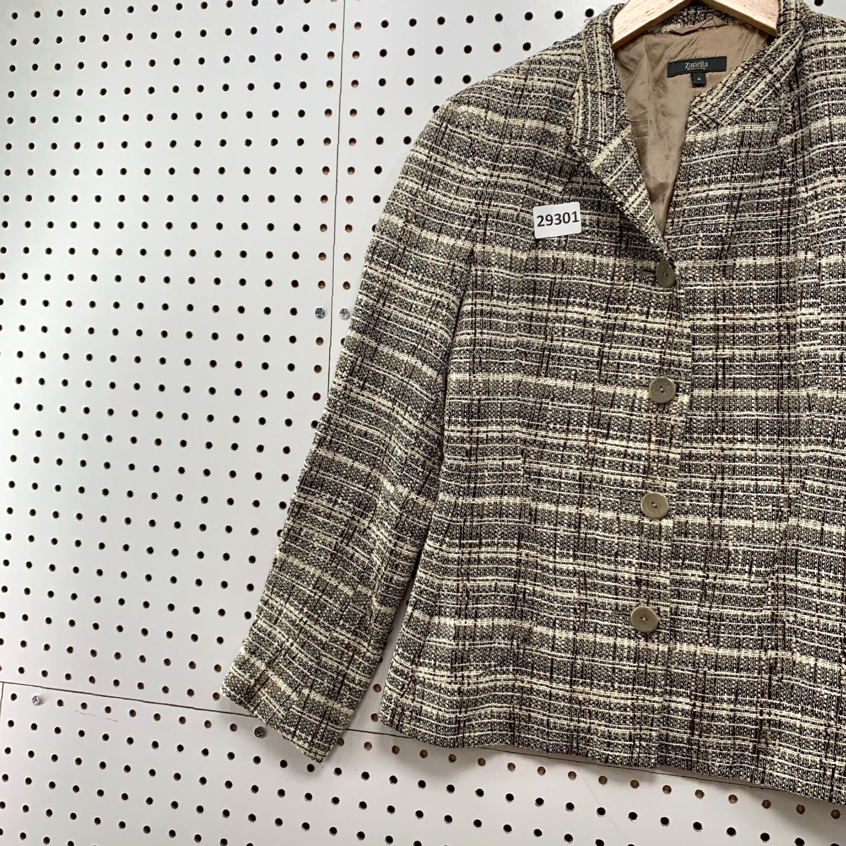 Zanella Zanella Blazer Womens Size 4 Brown Beige Linen Blend Tweed Plaid Italian 17x27 Size S / US 4 / IT 40 - 3 Thumbnail