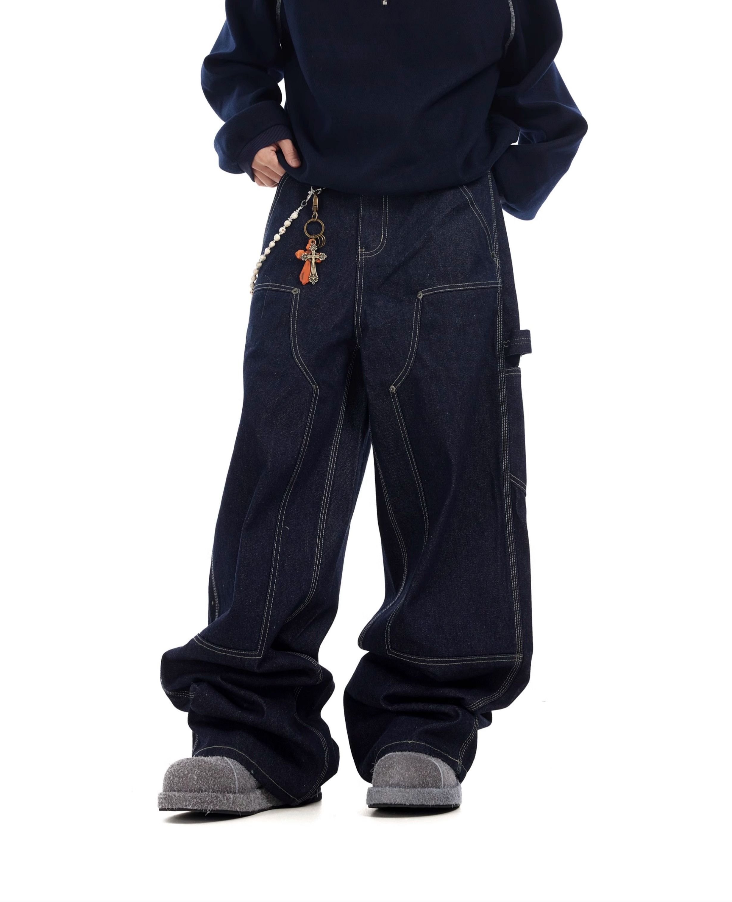 Japanese Brand × Jean High Street Clean Fit Multi Pockets Dark Blue Baggy Jeans Size US 32 / EU 48 - 2 Thumbnail