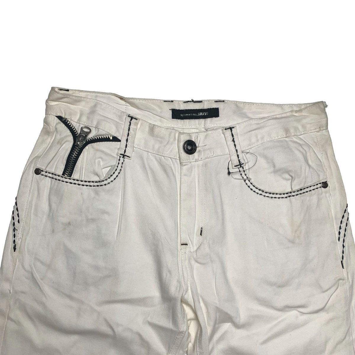 Vintage Lolita & Co White Pants Multi Zipper Detail Contrast Stitch Size US 32 / EU 48 - 2 Thumbnail
