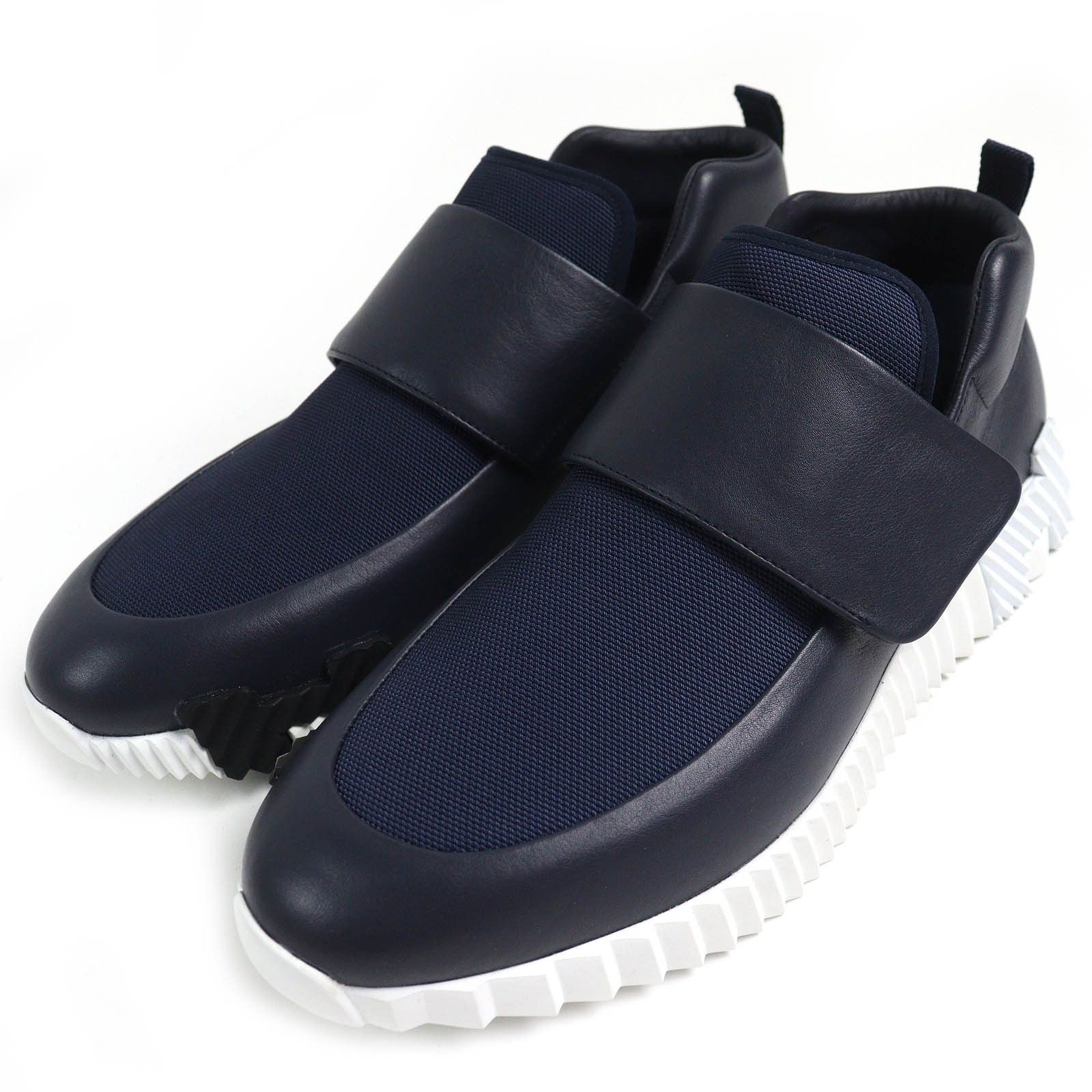 Hermes Hermes H Logo Mesh Leather Sneakers Leather Shoes in Blue, Men's