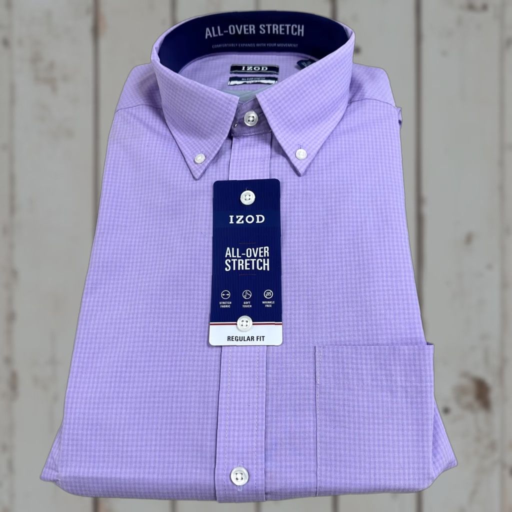 Izod IZOD Shirt Mens Medium Hyacinth Purple All Over Stretch Regular Fit Button Up Shirt Size US M / EU 48-50 / 2 - 1 Thumbnail