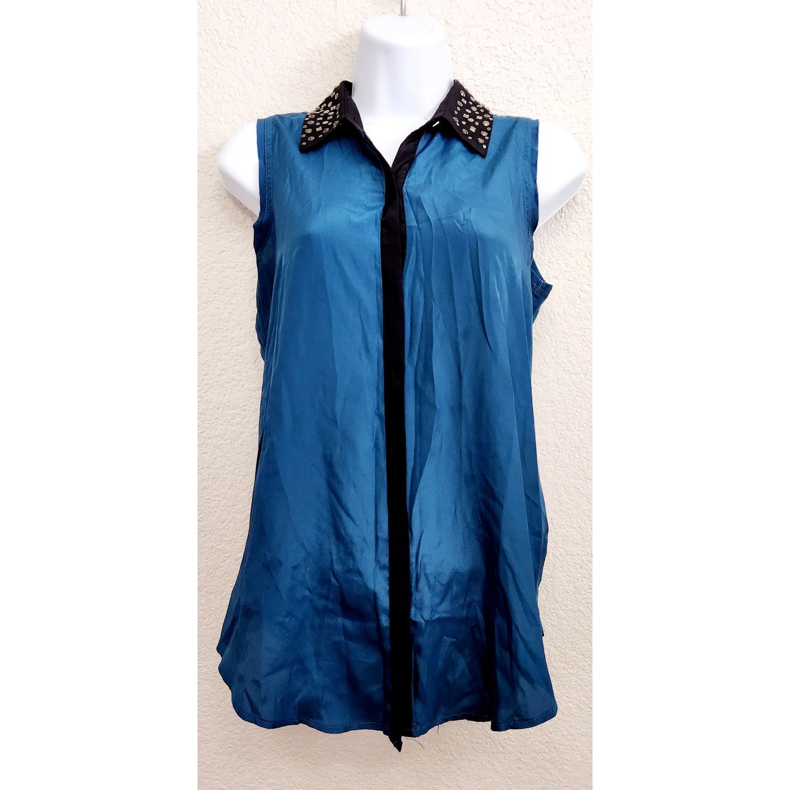 Rock & Republic Rock & Republic Blue Black Studded Collar Top Small Size S / US 4 / IT 40 - 1 Thumbnail
