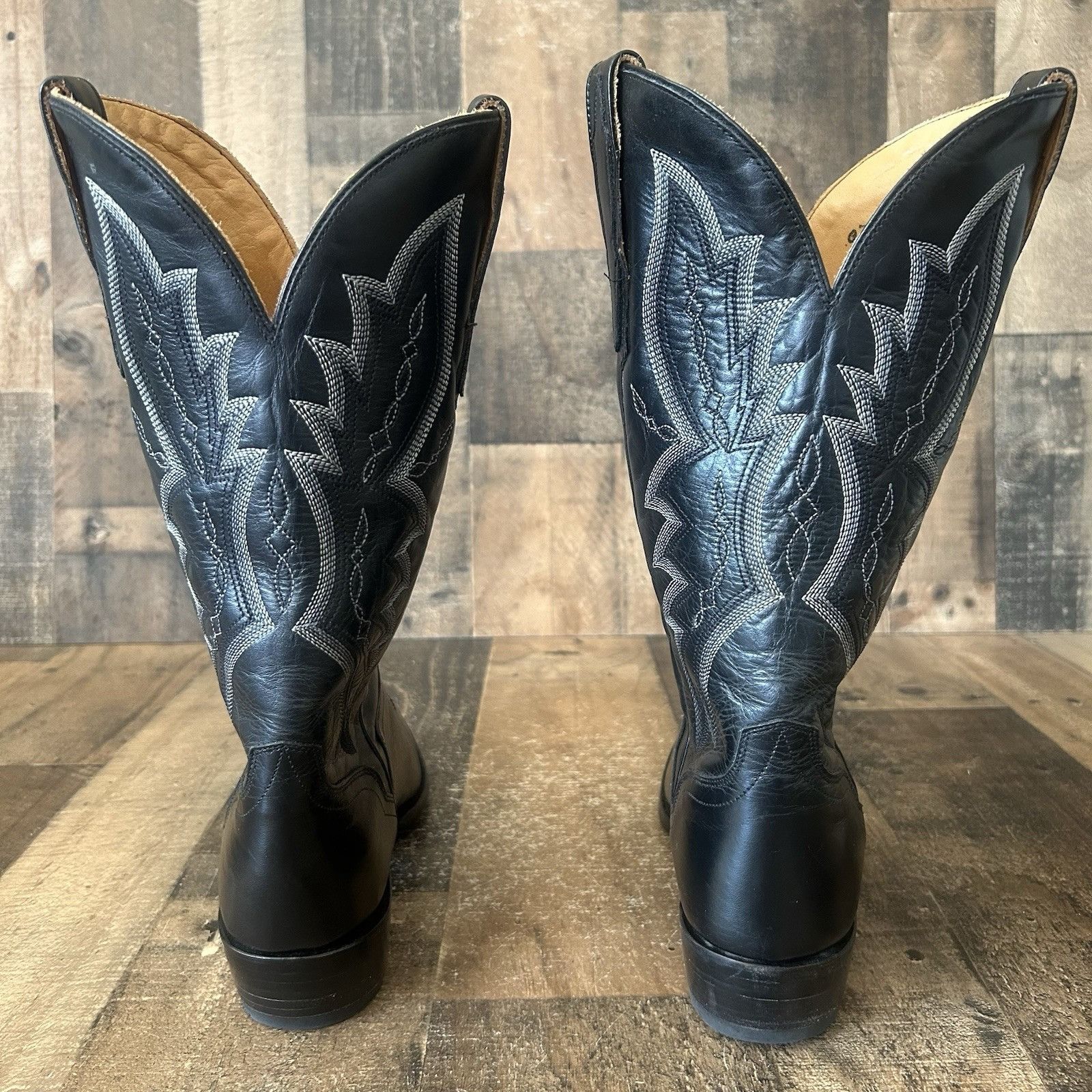 Vintage El Dorado Handmade Square Toe Black Cowboy Boots Mens 9 D Size US 9 / EU 42 - 10 Thumbnail