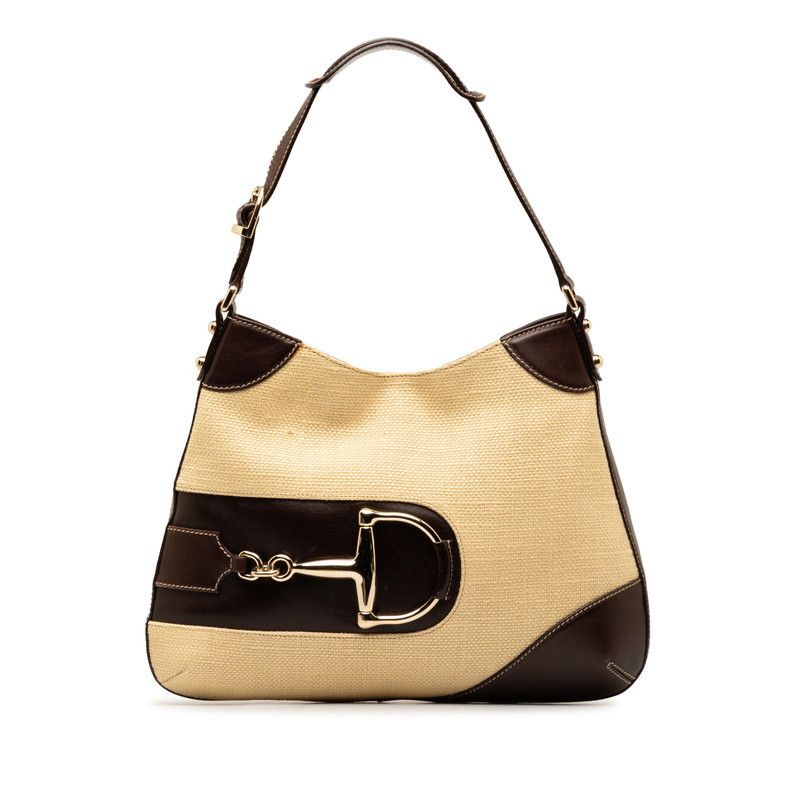 image of Gucci Canvas Horsebit Shoulder Bag in Brown, Women's