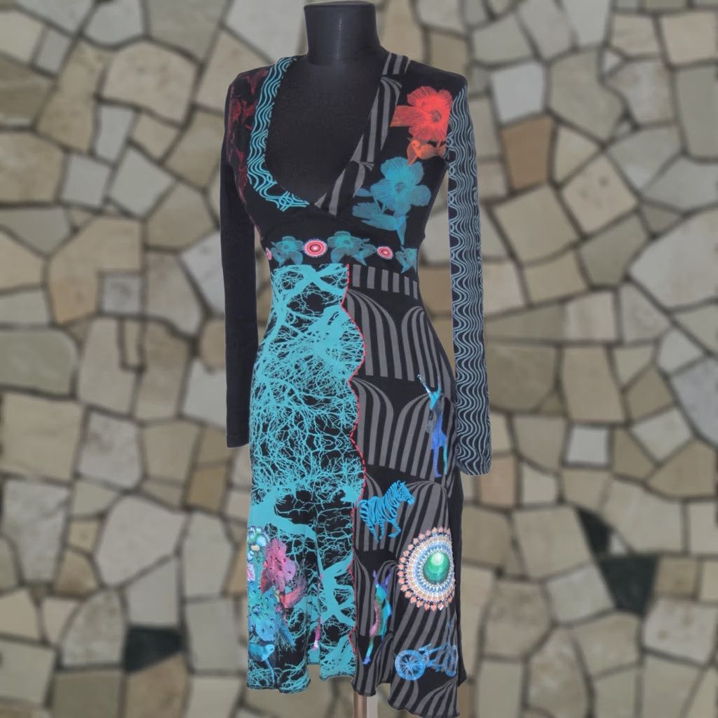 Desigual Desigual Dress XS Multicoloured A-Line Midi Womens with Red Flower Pattern Size XS / US 0-2 / IT 36-38 - 1 Thumbnail