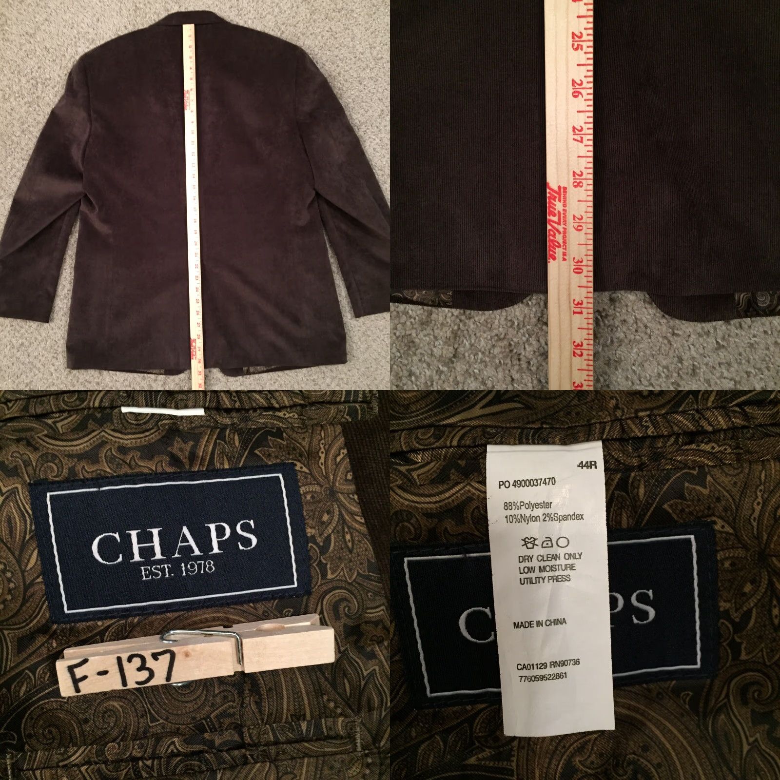 Chaps Chaps Blazer Mens 44 Regular Brown Corduroy Two Button Single Vent Jacket Coat Mens Apparel Size 44R - 8 Thumbnail