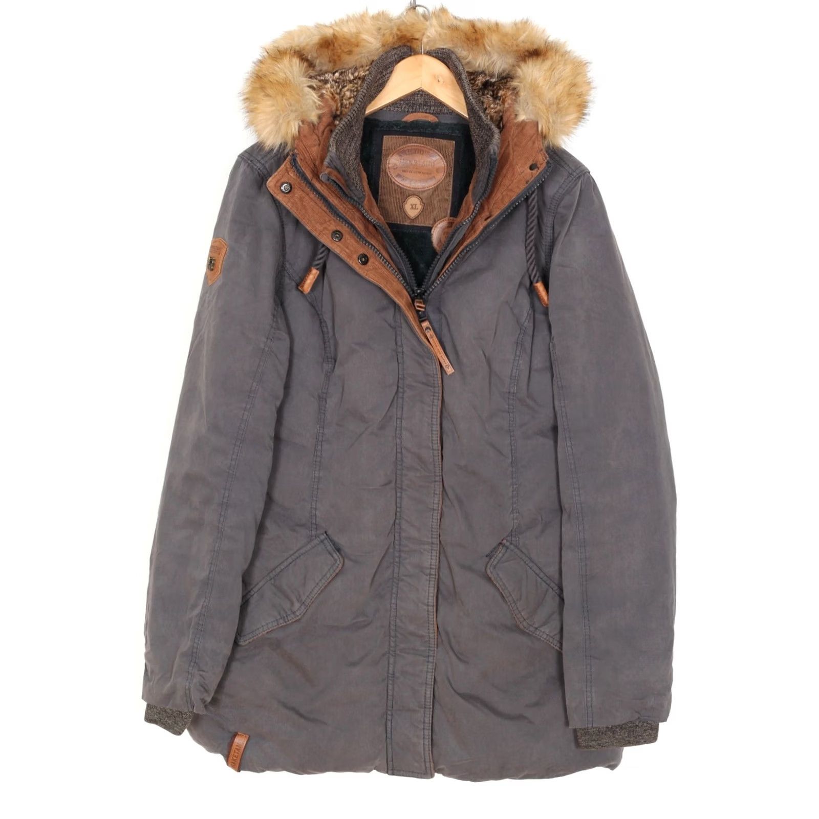 Vintage NAKETANO Fur Hooded Parka Jacket Women XL Grey MJ5243 Size XL / US 12-14 / IT 48-50 - 2 Thumbnail
