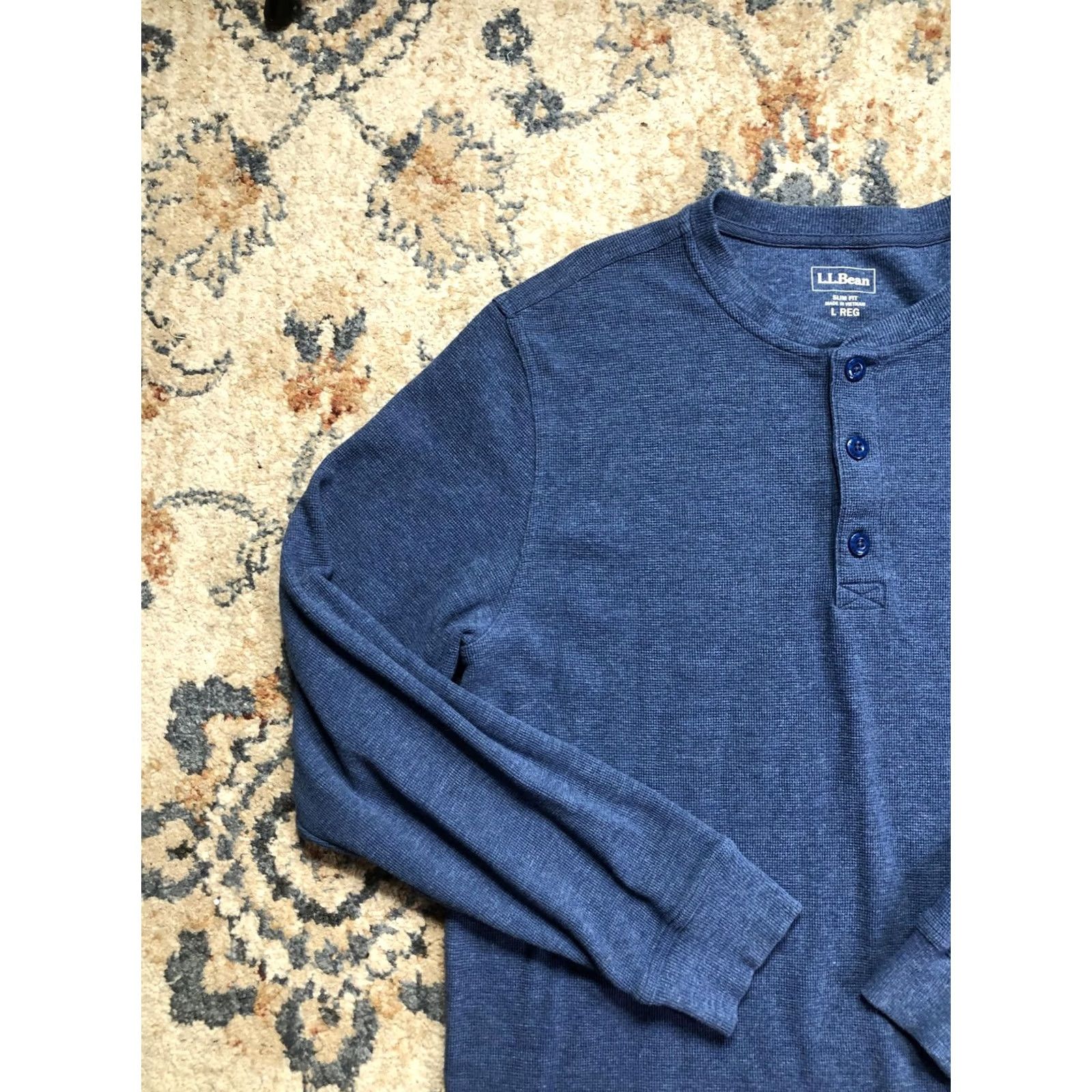 Vintage L.L.Bean Henley Shirt Mens Large Blue Long Sleeve Thermal Tee Slim Fit Tagless Size US L / EU 52-54 / 3 - 3 Thumbnail