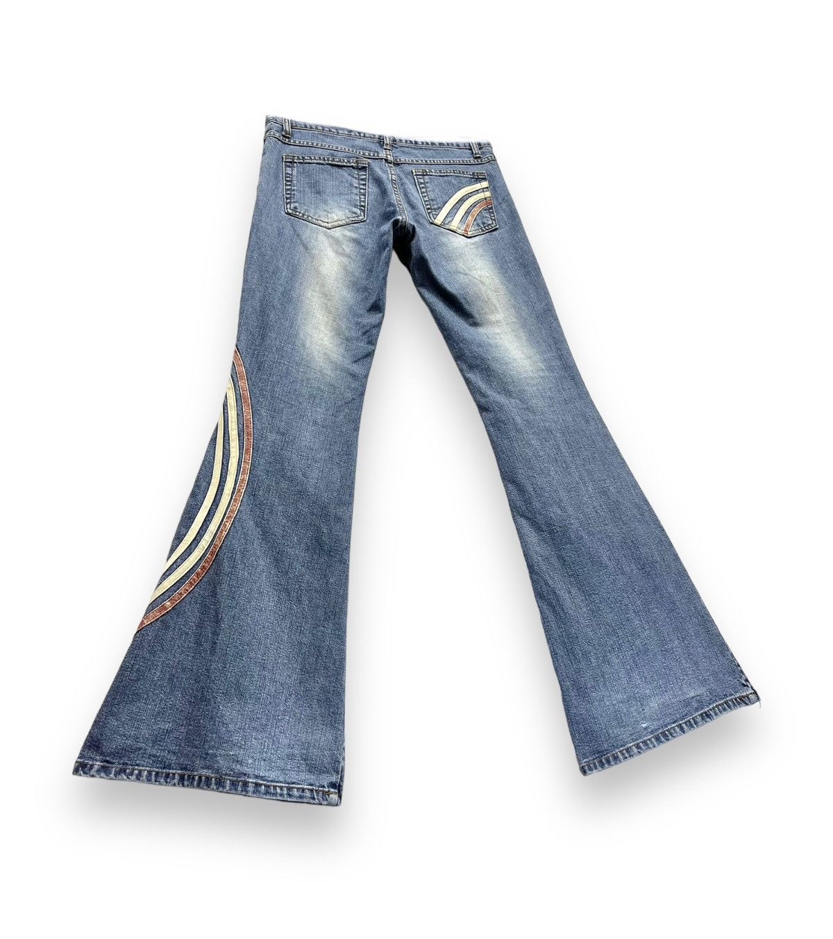 Japanese Brand 💥ALGONQUINS Distressed 3 Stripes Ultra Flare Low Rise Jeans Size 28" / US 6 / IT 42 - 5 Thumbnail