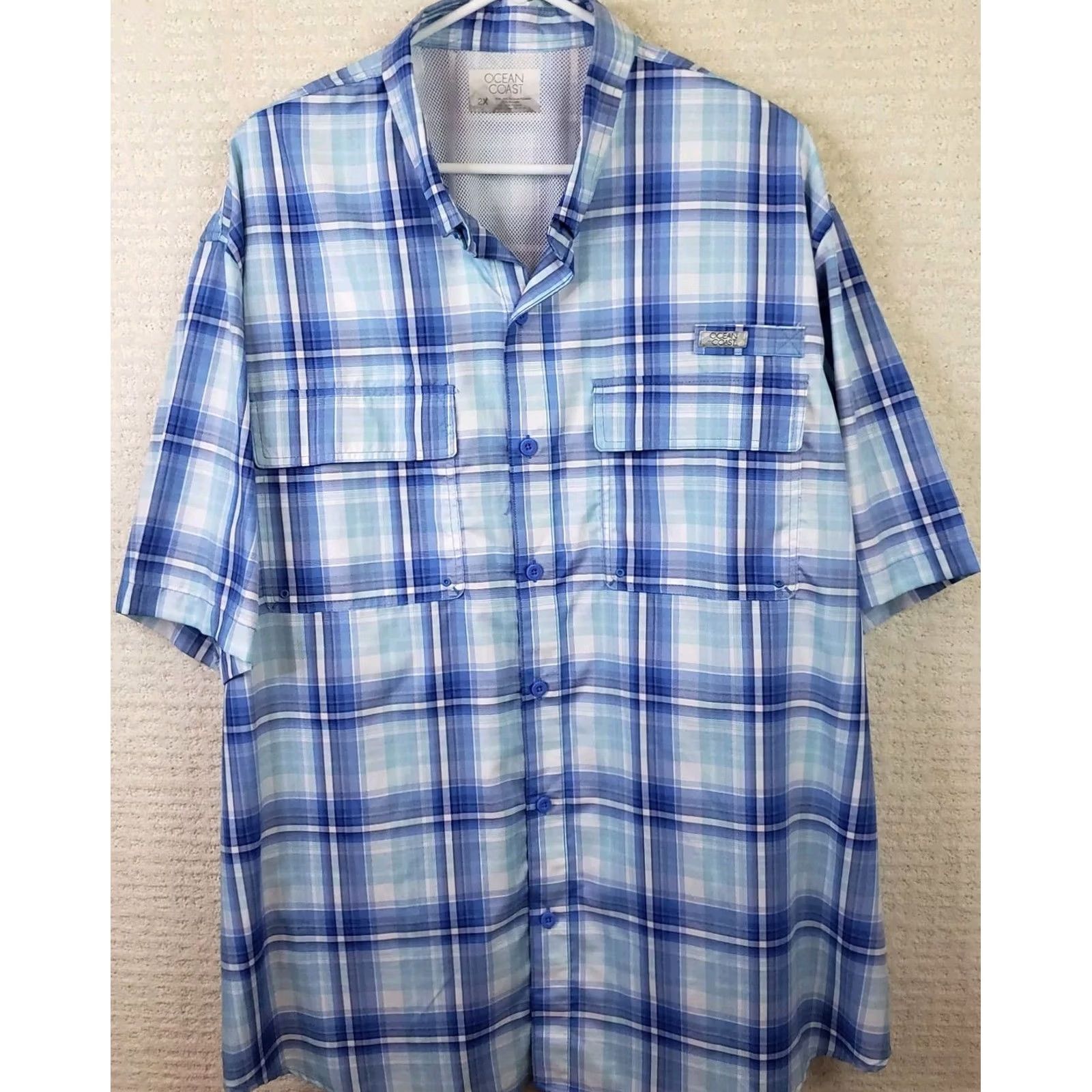 Vintage Ocean & Coast Mens Button-Up Shirt 2XL Blue Plaid Lightweight Vented Camp Shirt Outdoor Casual Workwear Shirt Size US XXL / EU 58 / 5 - 2 Thumbnail