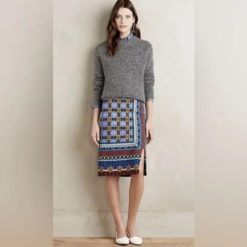 Anthropologie Anthropologie Maeve Tearoom Boho Knit Pencil Skirt - Size XS Size 27" / US 4 / IT 40 - 1 Thumbnail