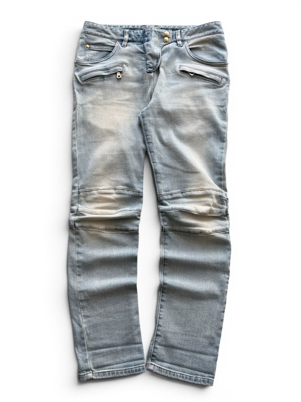 Balmain 2000s Balmain Washed Biker Jeans Size 25" / US 0 / IT 36 - 1 Thumbnail