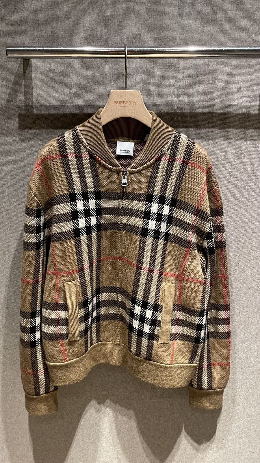 Burberry Check Print Wool Bomber Jacket